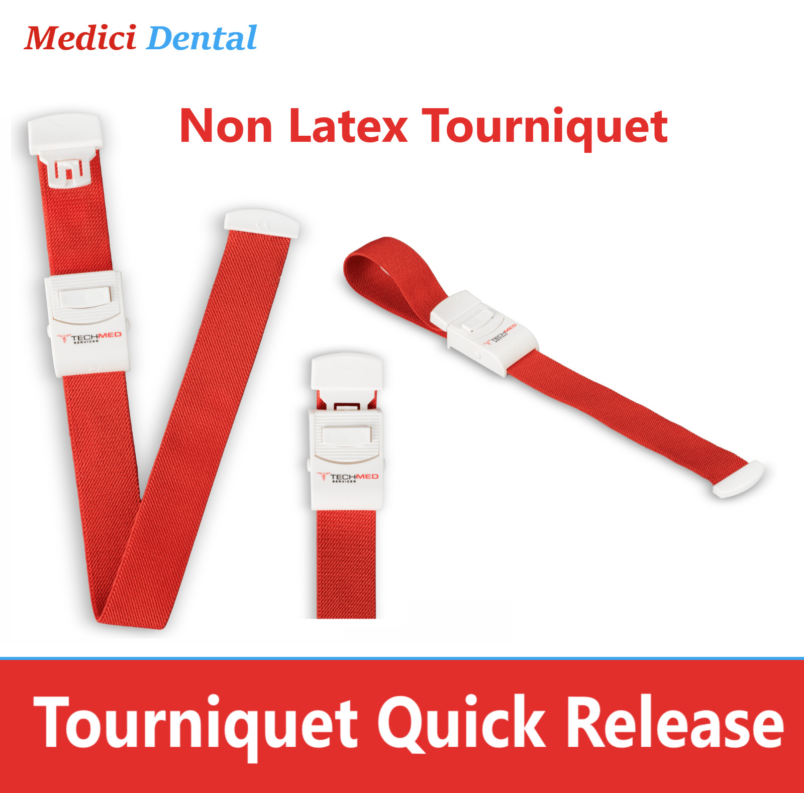 DUKAL TECH-MED Tourniquet, Quick Release, Universal, Red, Latex Free (LF), 3/Pk