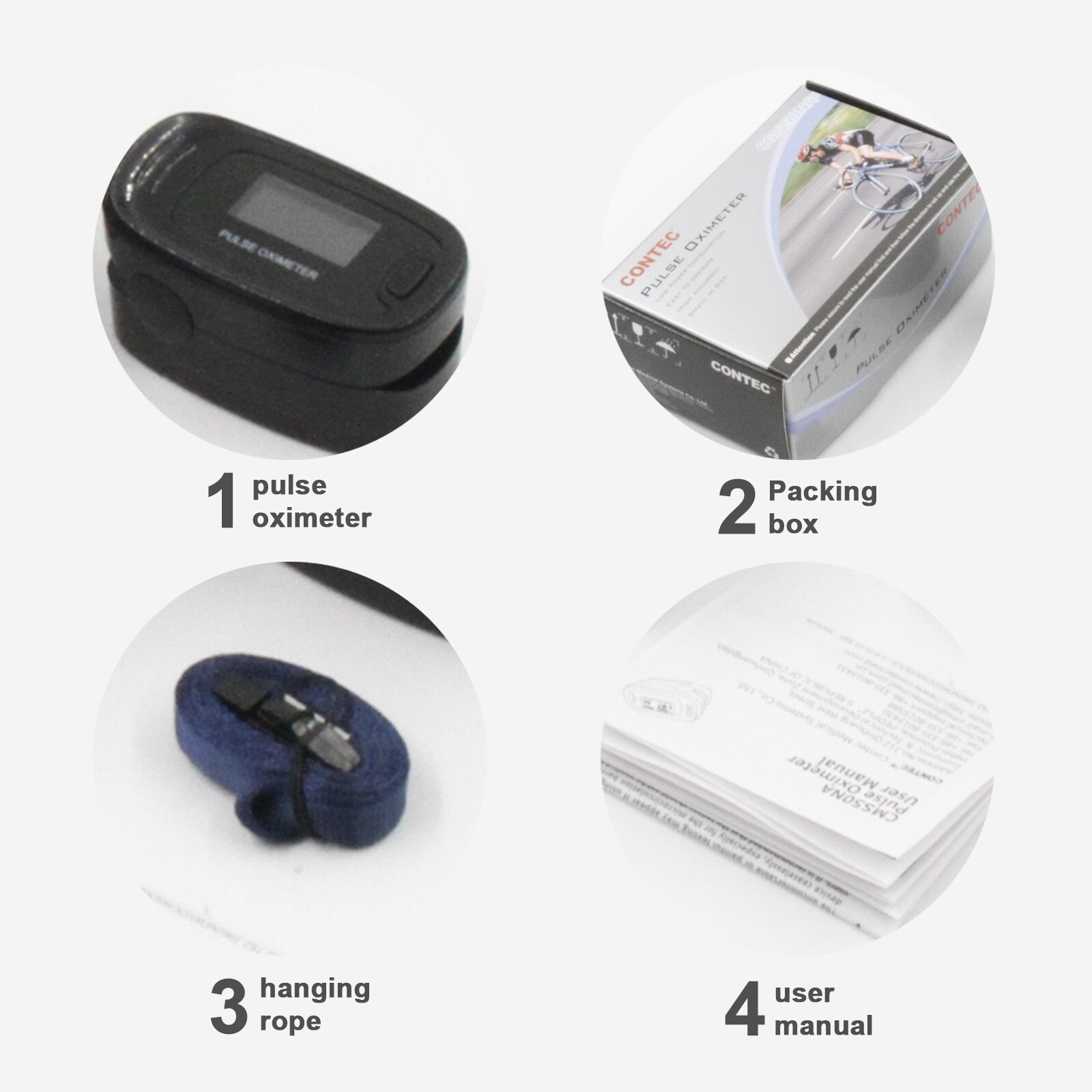 Black CMS50N OLED Fingertip Pulse Oximeter, Spo2 Monitor,Carry Case,Lanyard