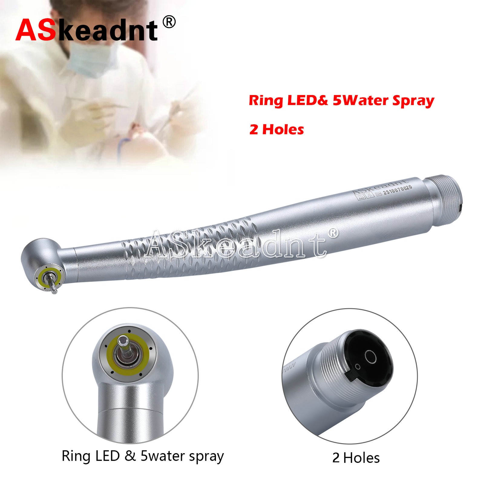 Dental LED E-generator Shadowless Ring Ceramic Handpiece 5 Water Spary 2 Holes