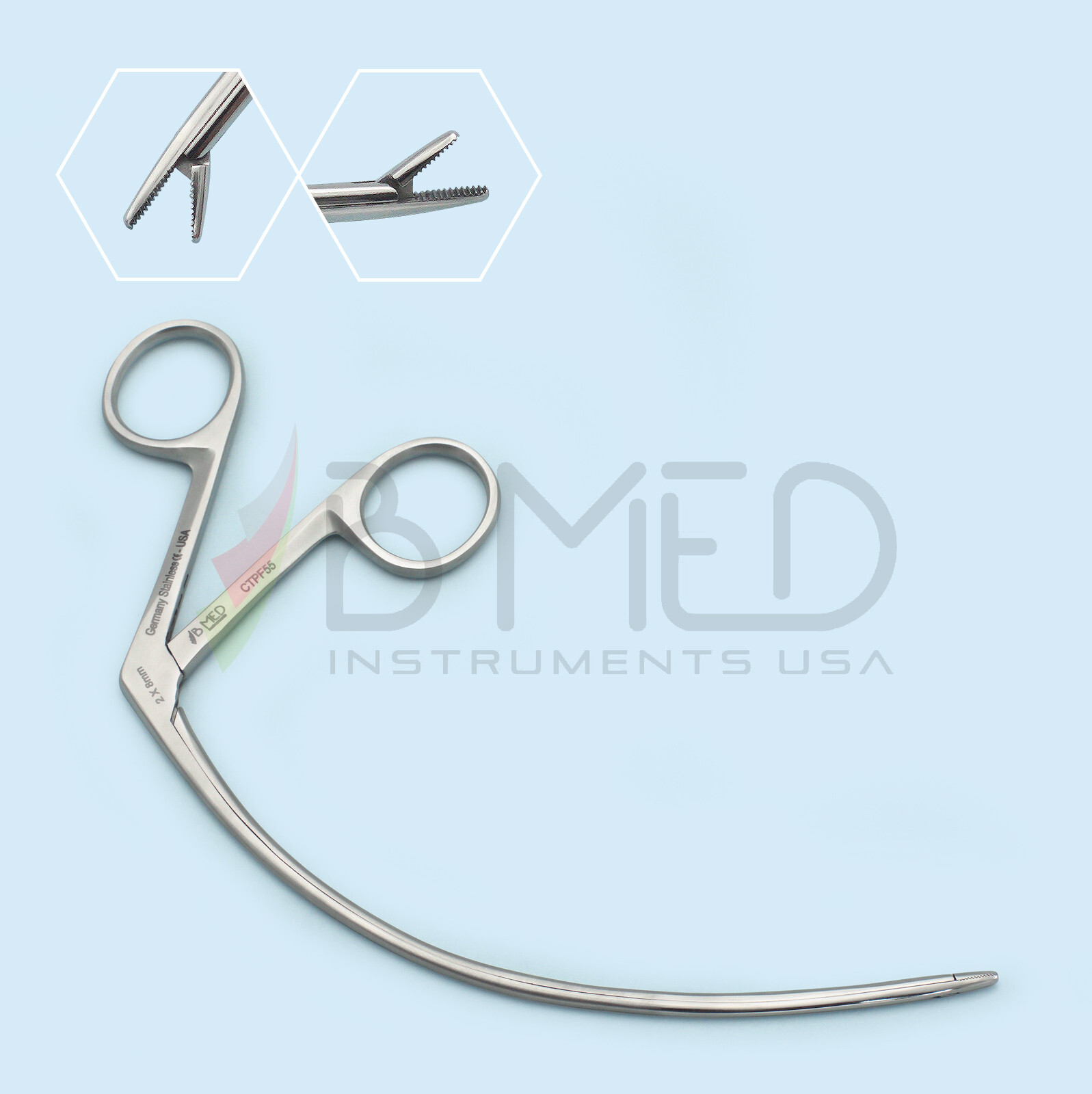Carroll Tendon Retriever Forceps 5 1/2″ Curved 2mm x 8mm Serrated Jaws