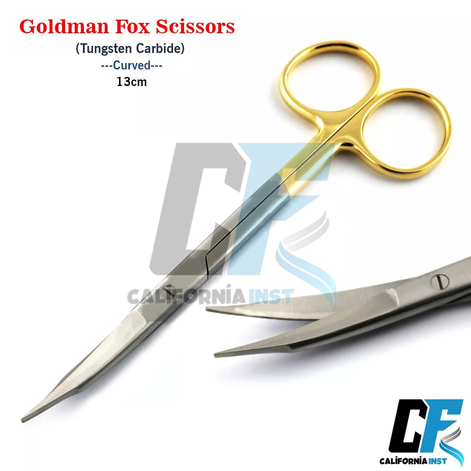 Surgical Goldman Fox Scissors Curved TC 13cm Tungsten Carbide Tissue Suture Cuts