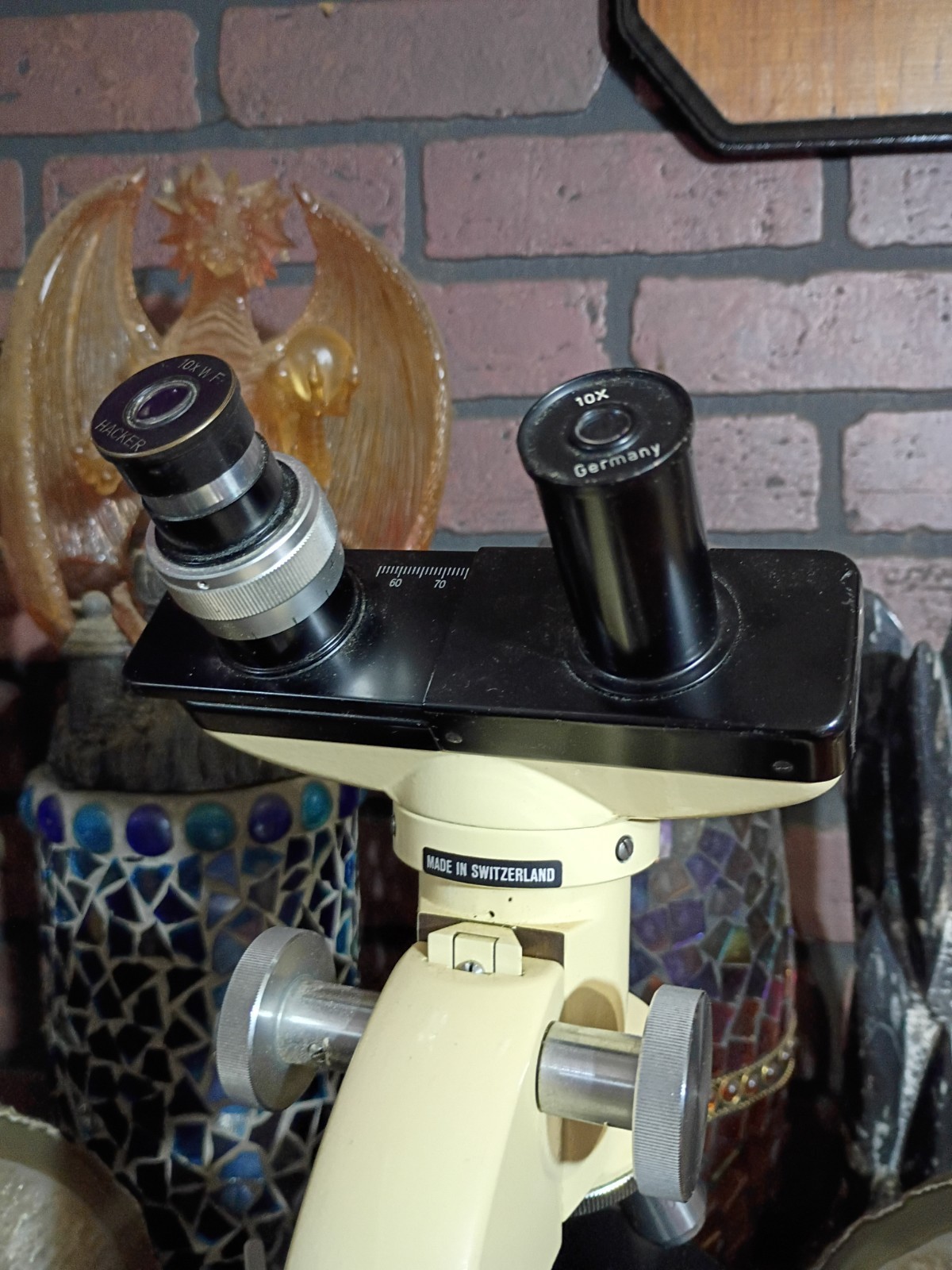 Vintage Wild Heerbrugg M11 Bino Microscope Switzerland Vintage 2 Objectives Nice