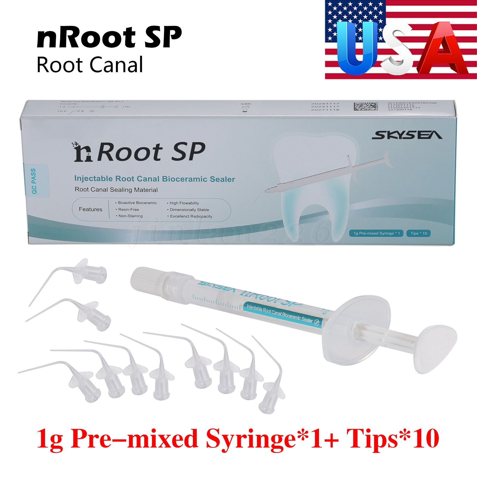 1g (nRoot SP) Dental Bioseal Bioceramic Root Canal Sealer1.0g syringe + 10 tips