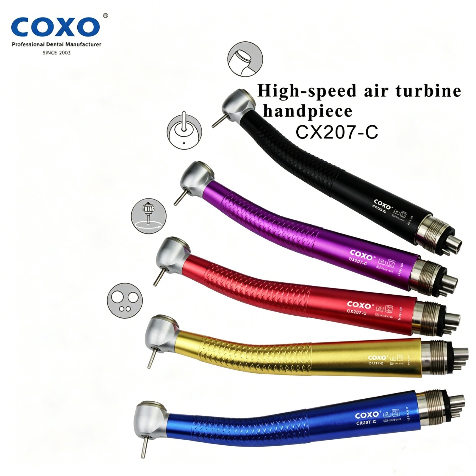 COXO Dental High Speed Handpiece 4 Hole Anti-retraction Standard Head Colorful
