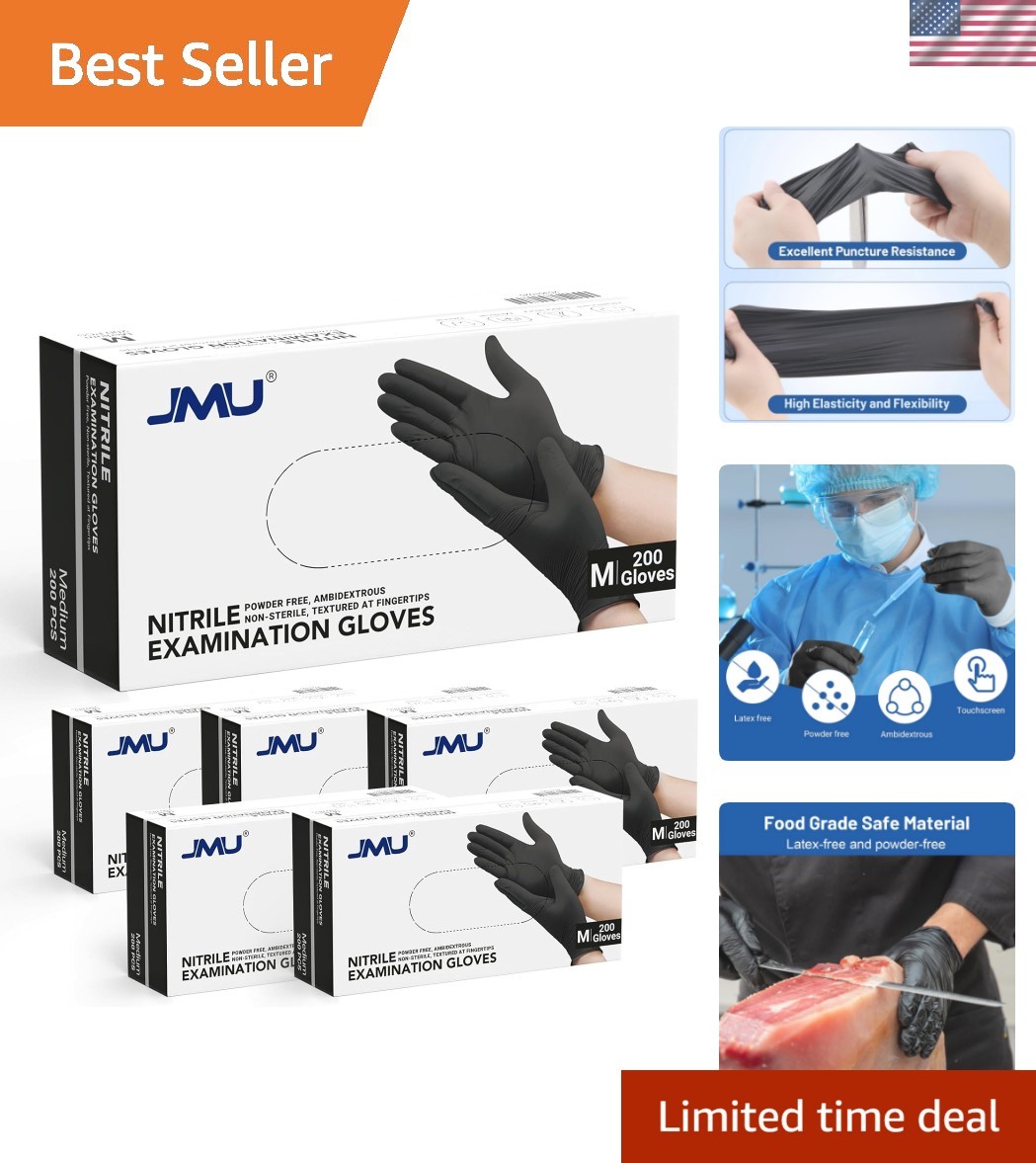 Black Nitrile Gloves Medium Bulk, Case of 1200, 3.5Mil, Latex Free Powder Free