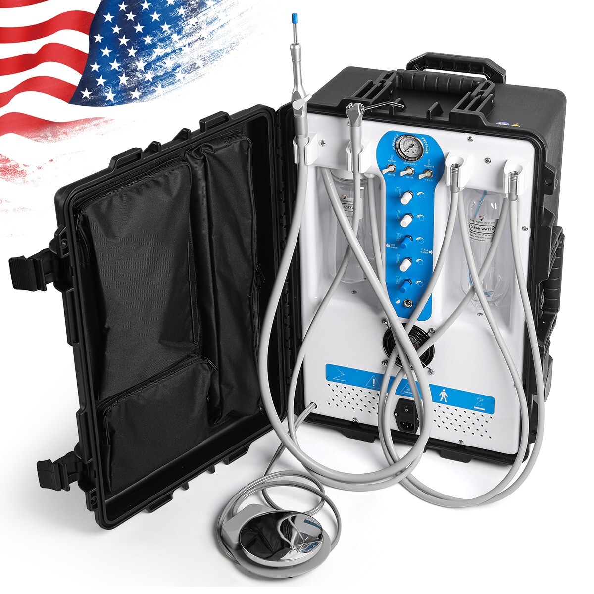 Dental Mobile Delivery Unit Rolling Cart Strong Suction Air Compressor Syringe