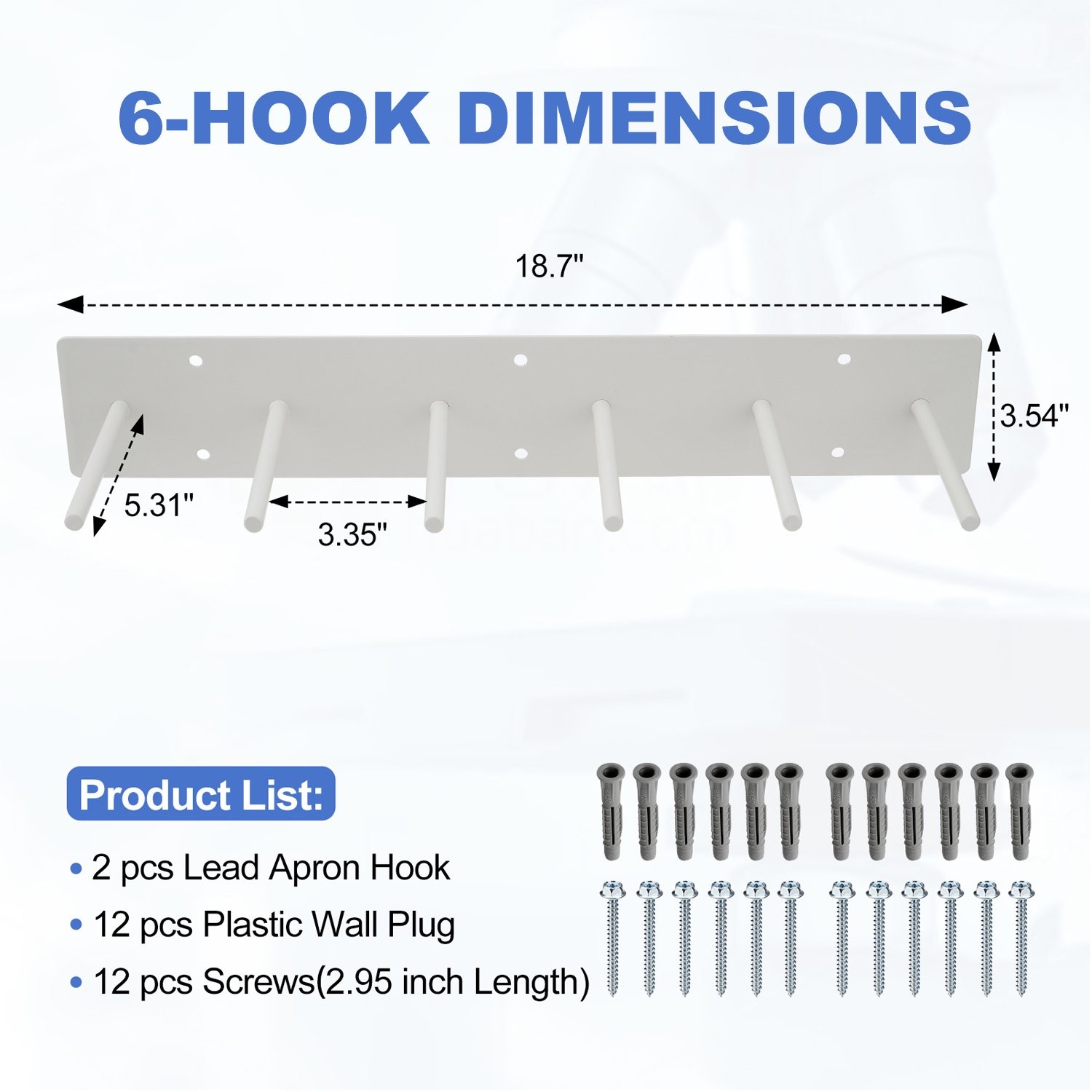 2×4/6PEG Wall Mounted Lead X-Ray Apron Rack, Peg Style Extra Long Anti-Slip