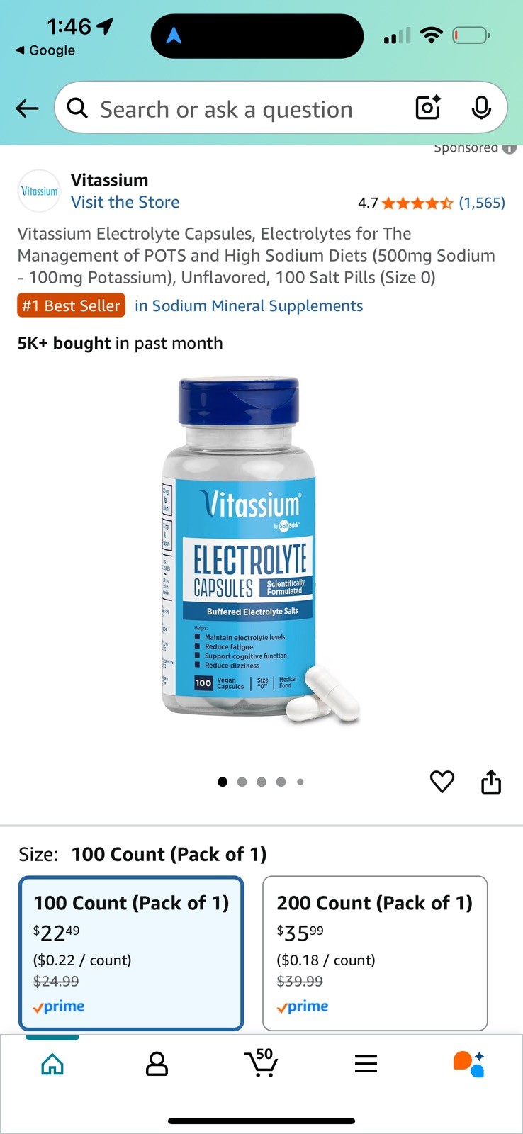 Vitassium Electrolyte Capsules, Electrolytes for Dietary Management 05/27