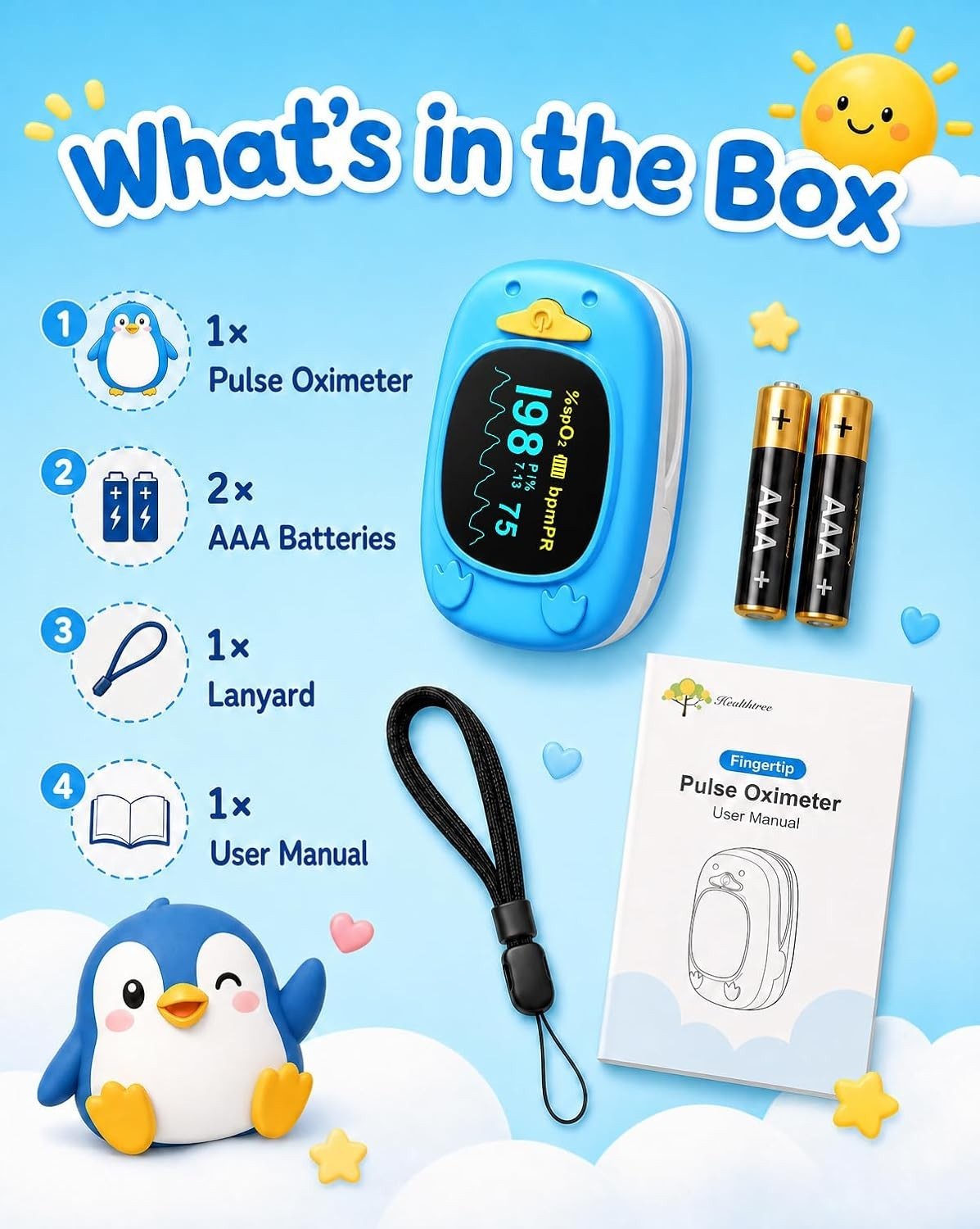 fingertip Pulse Oximeter with Small Finger Clip, SpO2 Blood Oxygen Monitor wi…