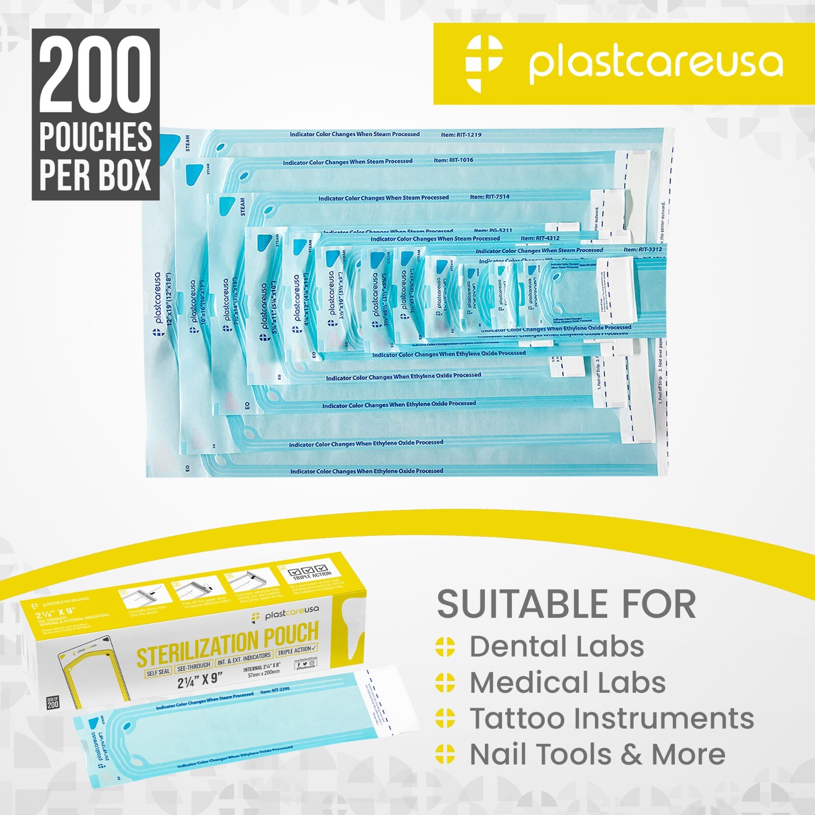 2.25″ x 8″ Self-Sealing Sterilization Pouches for Autoclave (Choose Quantity)