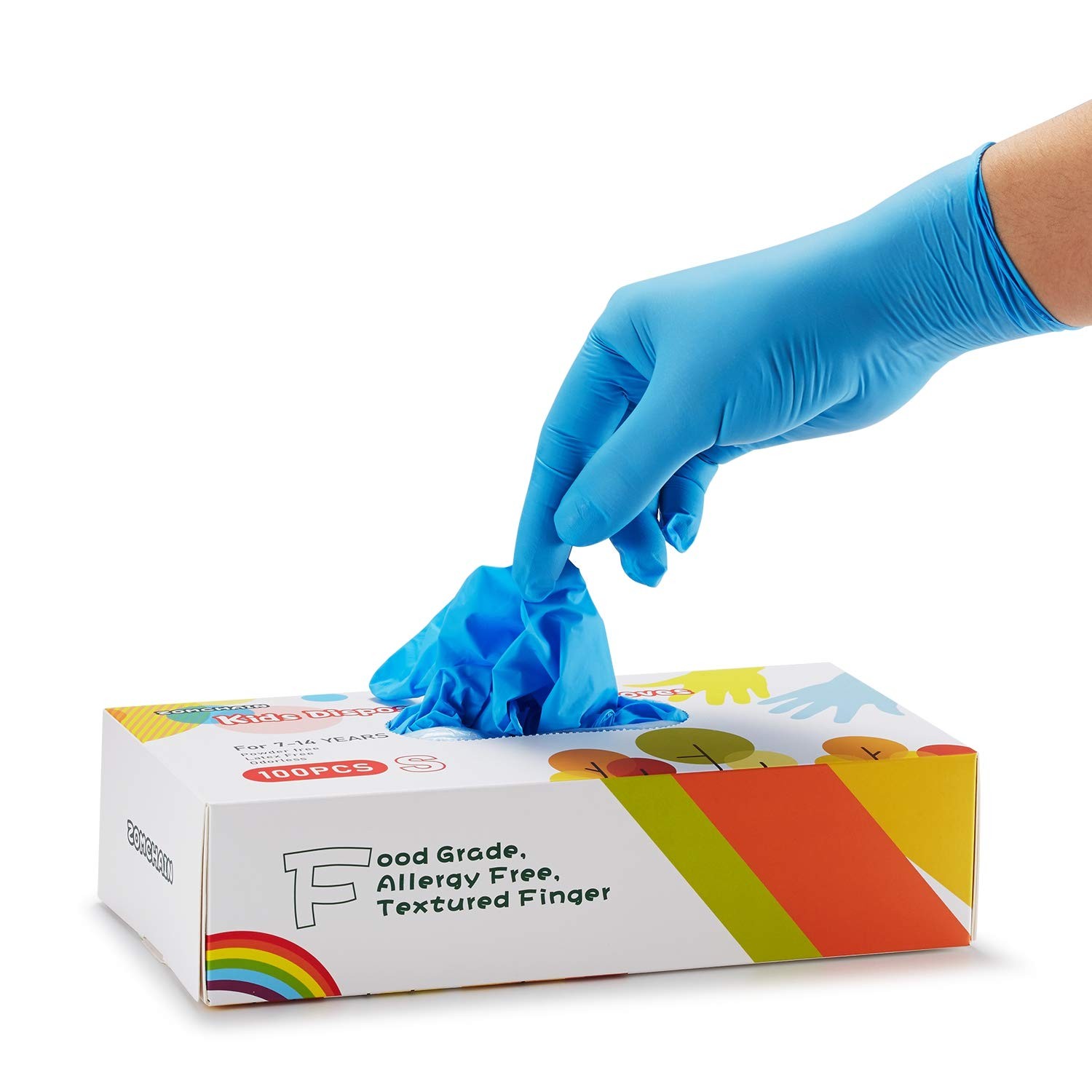 Kids Nitrile Gloves, LatexFree, PowderFree, Blue, 100 Pcs, 714 Years
