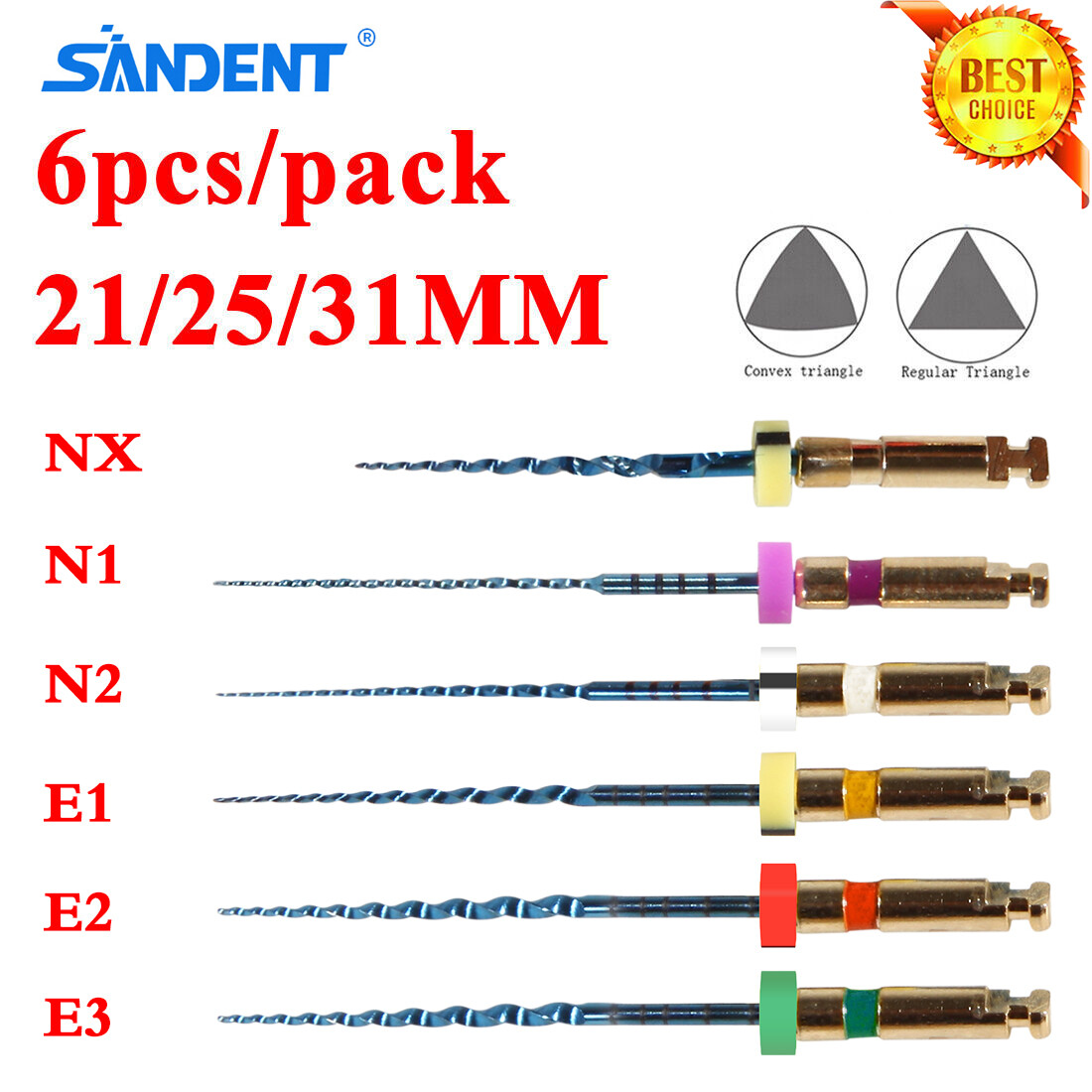 6pc/Pack Dental Endo Rotary Files NX-E3 NITI Root Canal Safe Files 21/25/31MM