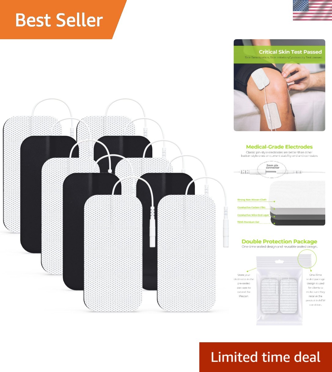 10 Latex-Free TENS Unit Electrode Pads 2″x4″ – Gel for Electrotherapy