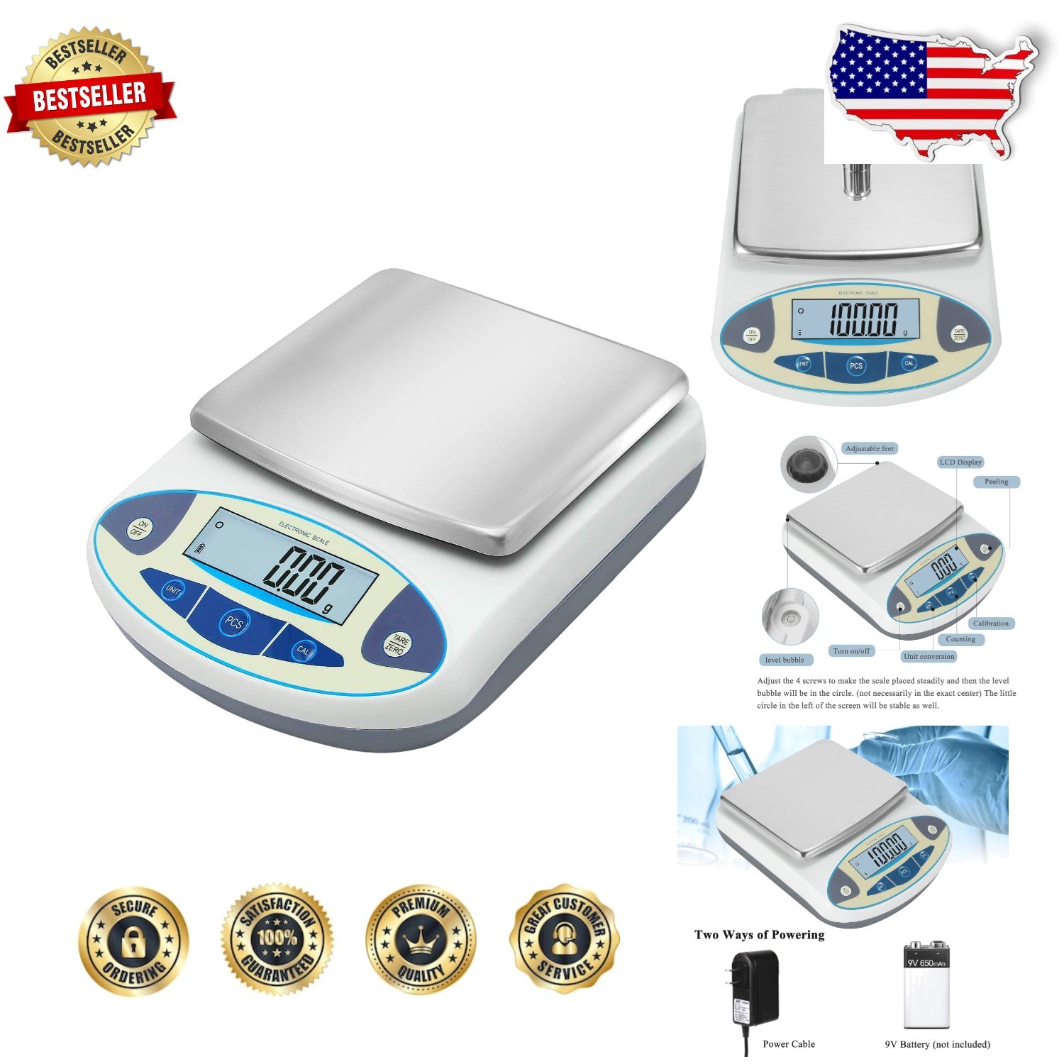 Lab Analytical Balance 5000g 0.01g Precision Scale Stainless Steel Display