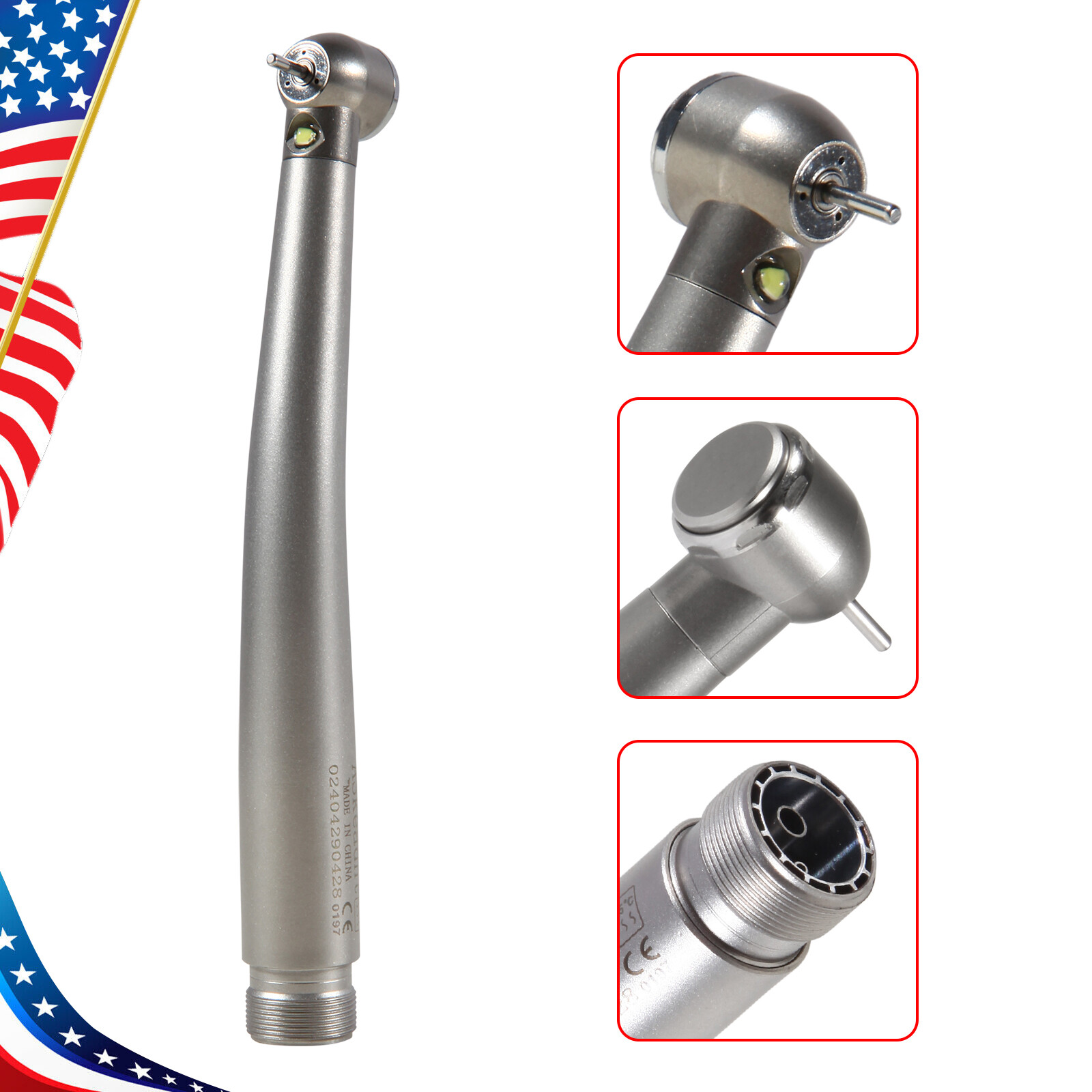 CE Dental Large Torque Push Button High Speed Fiber Optic LED Handpiece 2 HOLE