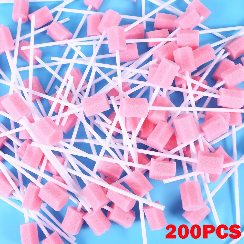 200x Disposable Oral Care Sponge Swabs Tooth Cleaning Mouth Swab With Stick NEW