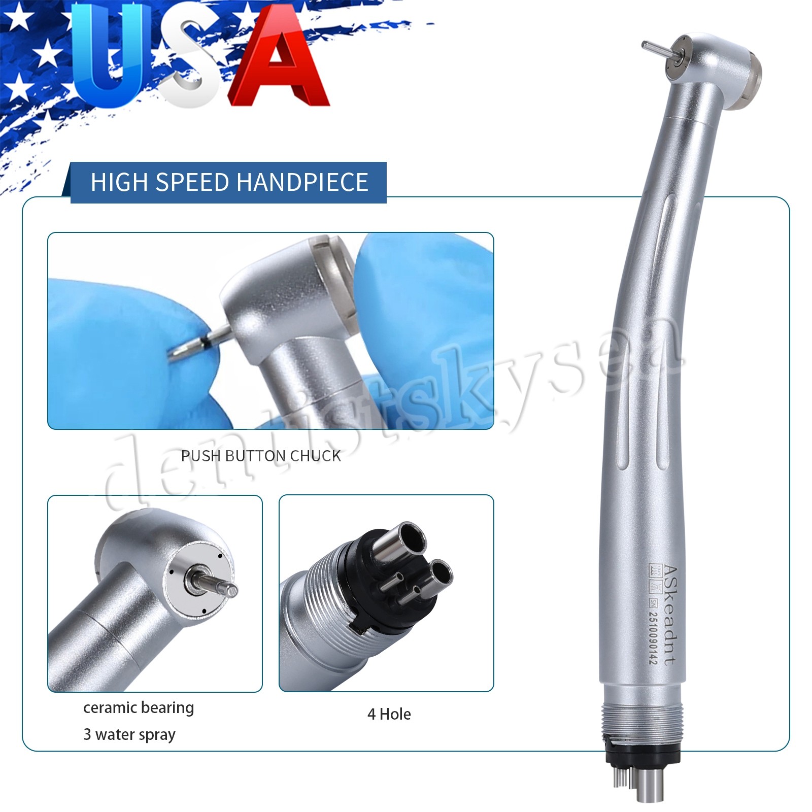 Pieza de Mano Dental de Alta Velocidad Estilo NSK Pulsador Turbina de 4 Agujeros
