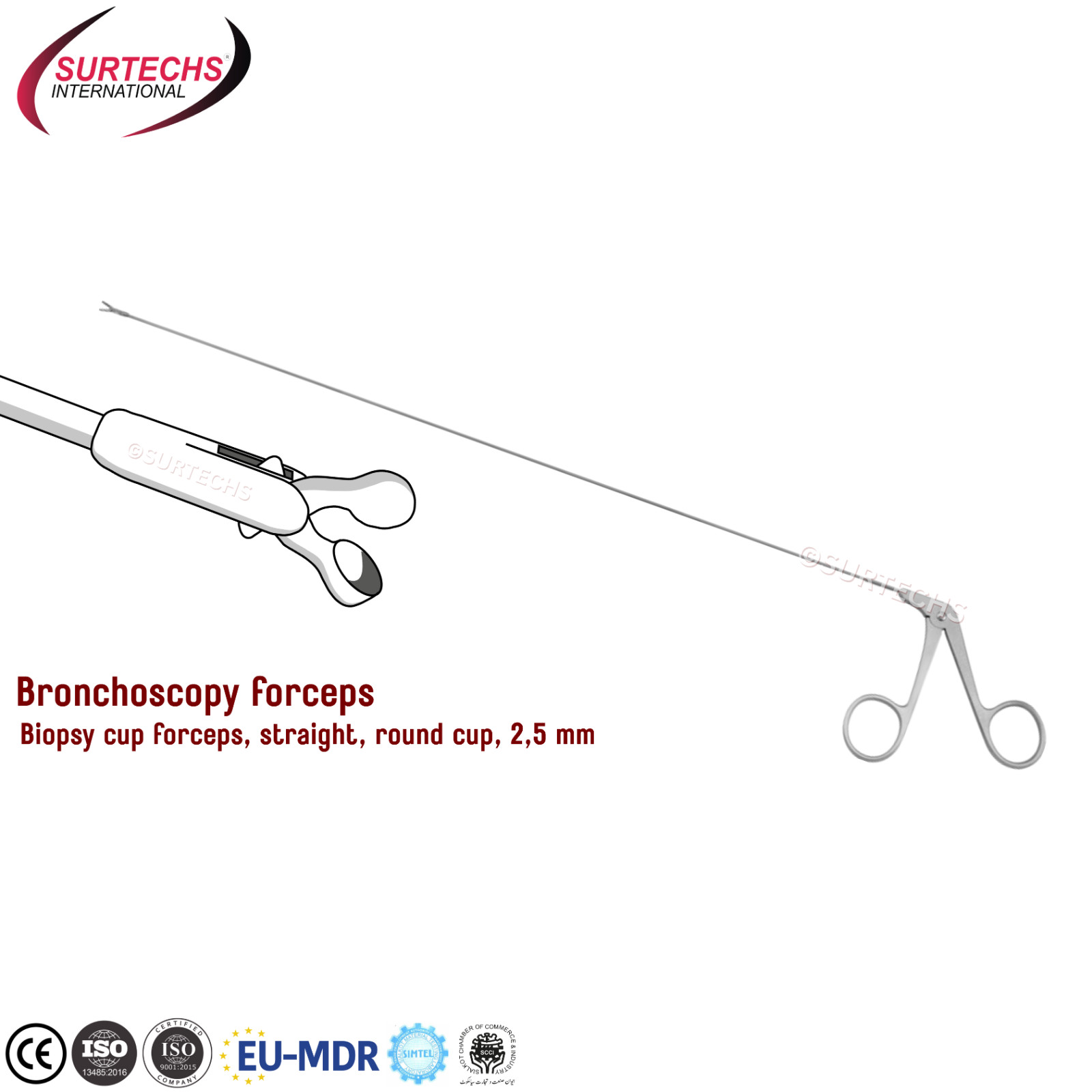 Surtechs Bronchoscopy forceps Biopsy cup forceps, round cup, 2.5 mm – 350mm