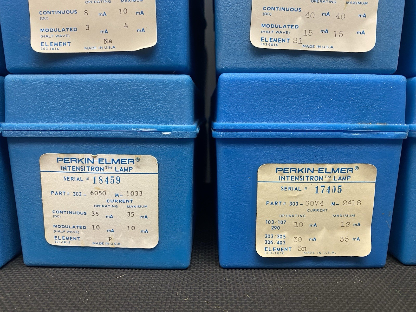 Lot of 15 Different Perkin-Elmer 303-60xx Intensitron Hollow Cathode Lamps