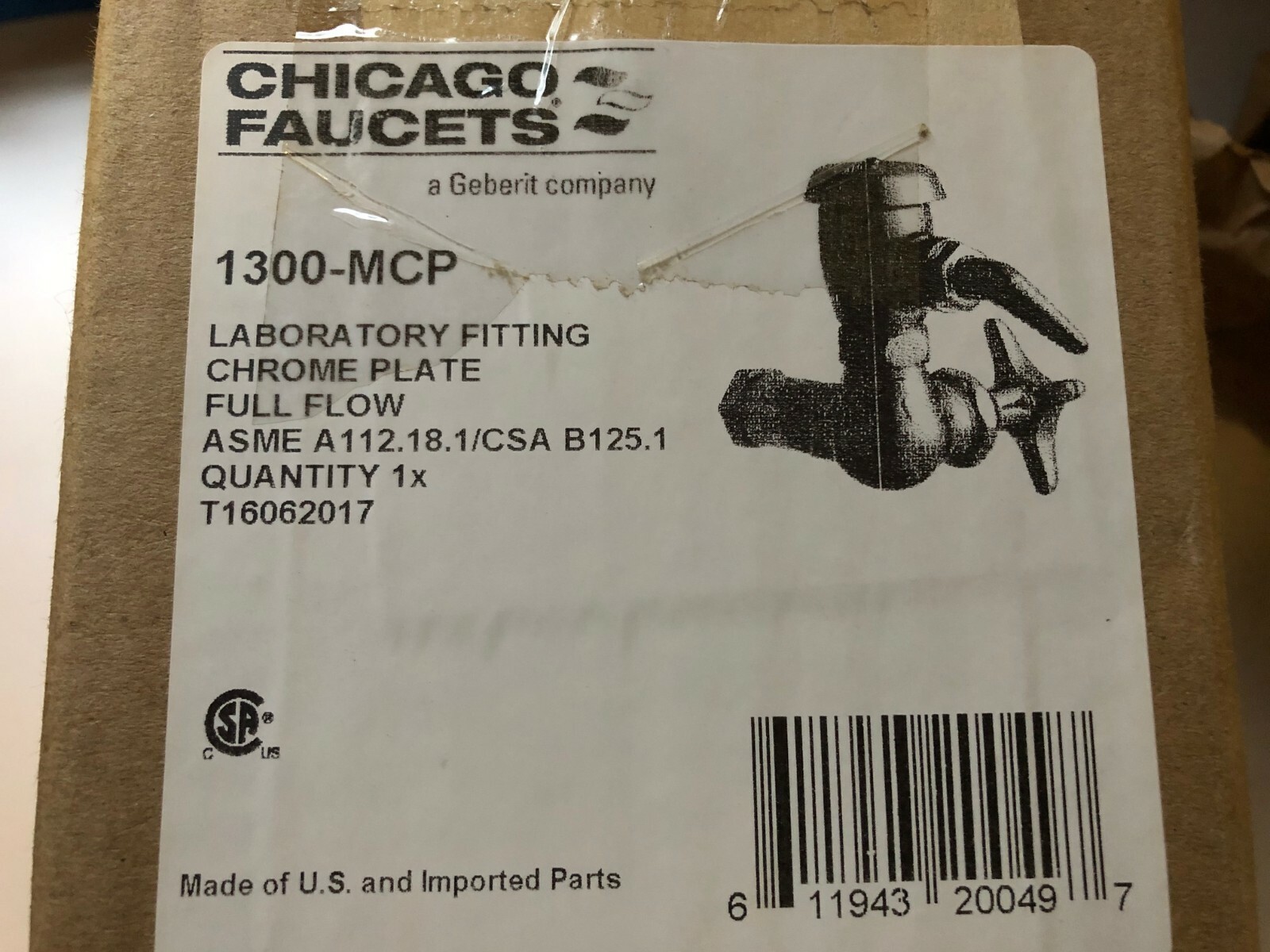 Chicago Faucets 1300-MCP Single Inlet Cold Water Faucet With Serrated Nozzle