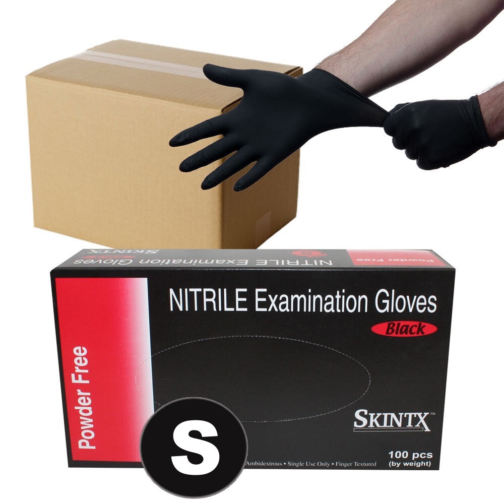 1000 (10 Boxes) Black Nitrile Powder Free Medical Tattoos Piercing Gloves Small