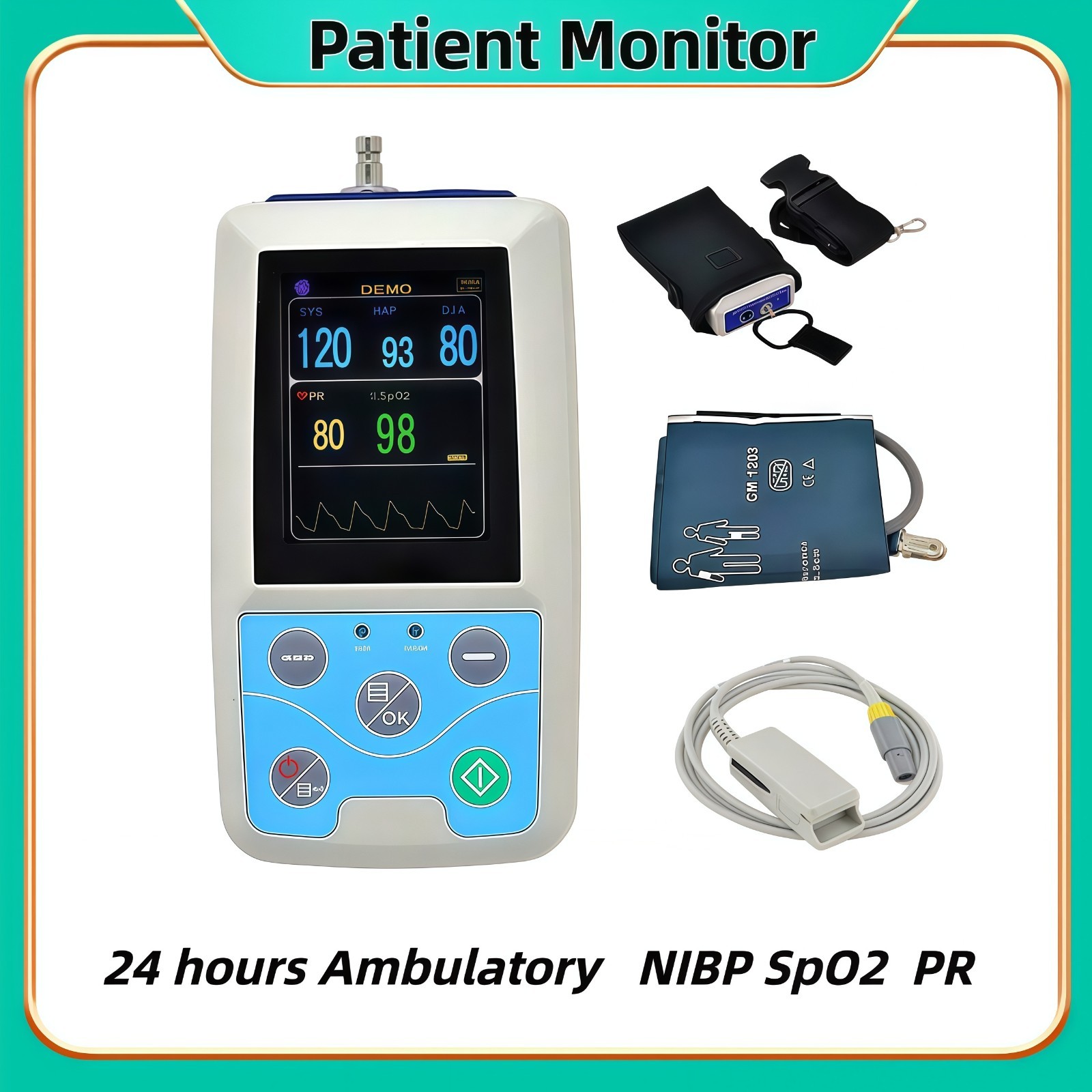 PM50 Ambulatory Blood Pressure Holter Monitor, 24h NIBP ABPM with SpO2