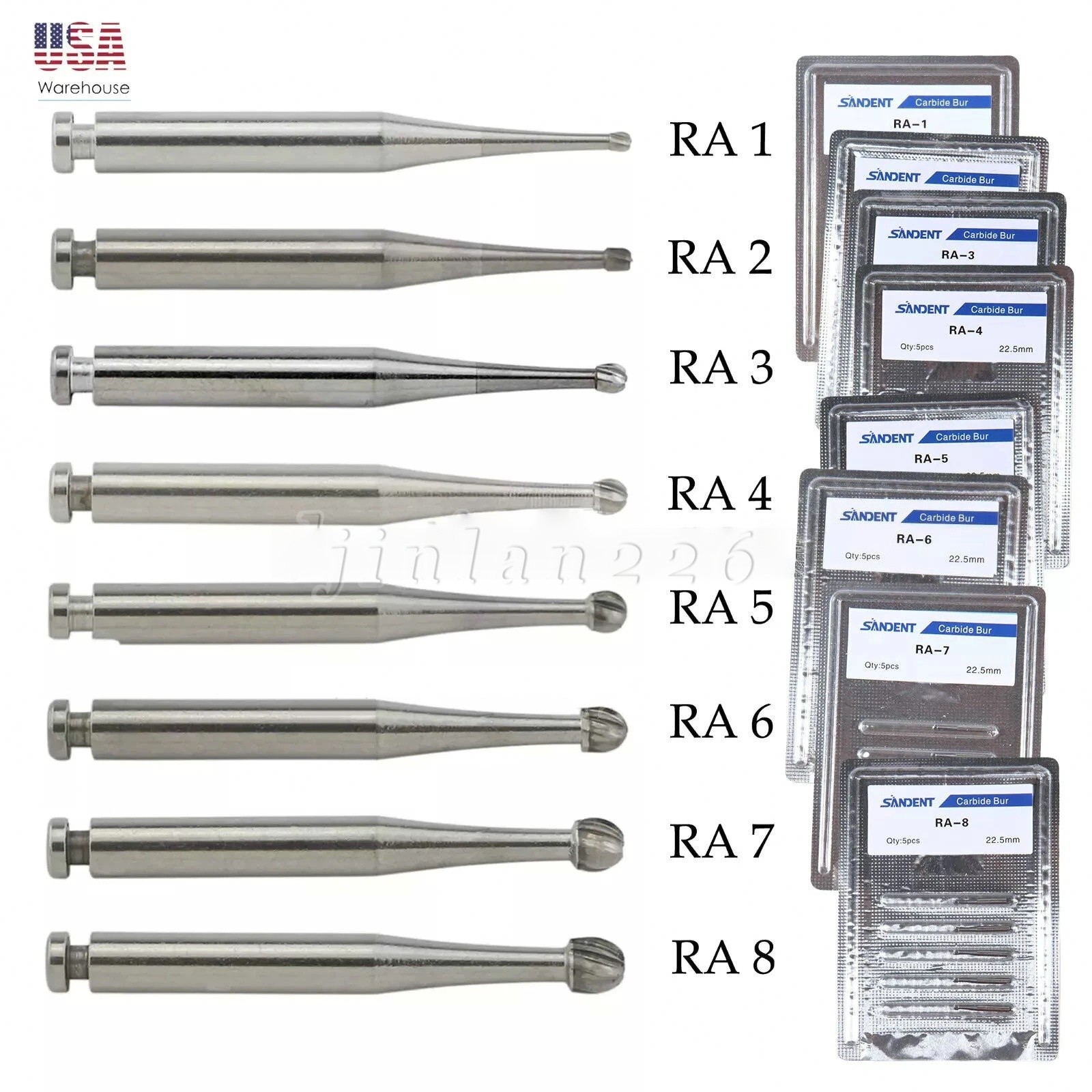 5-100 Dental Carbide Round Burs Regular Length Latch Burs Low Speed RA 2 4 6