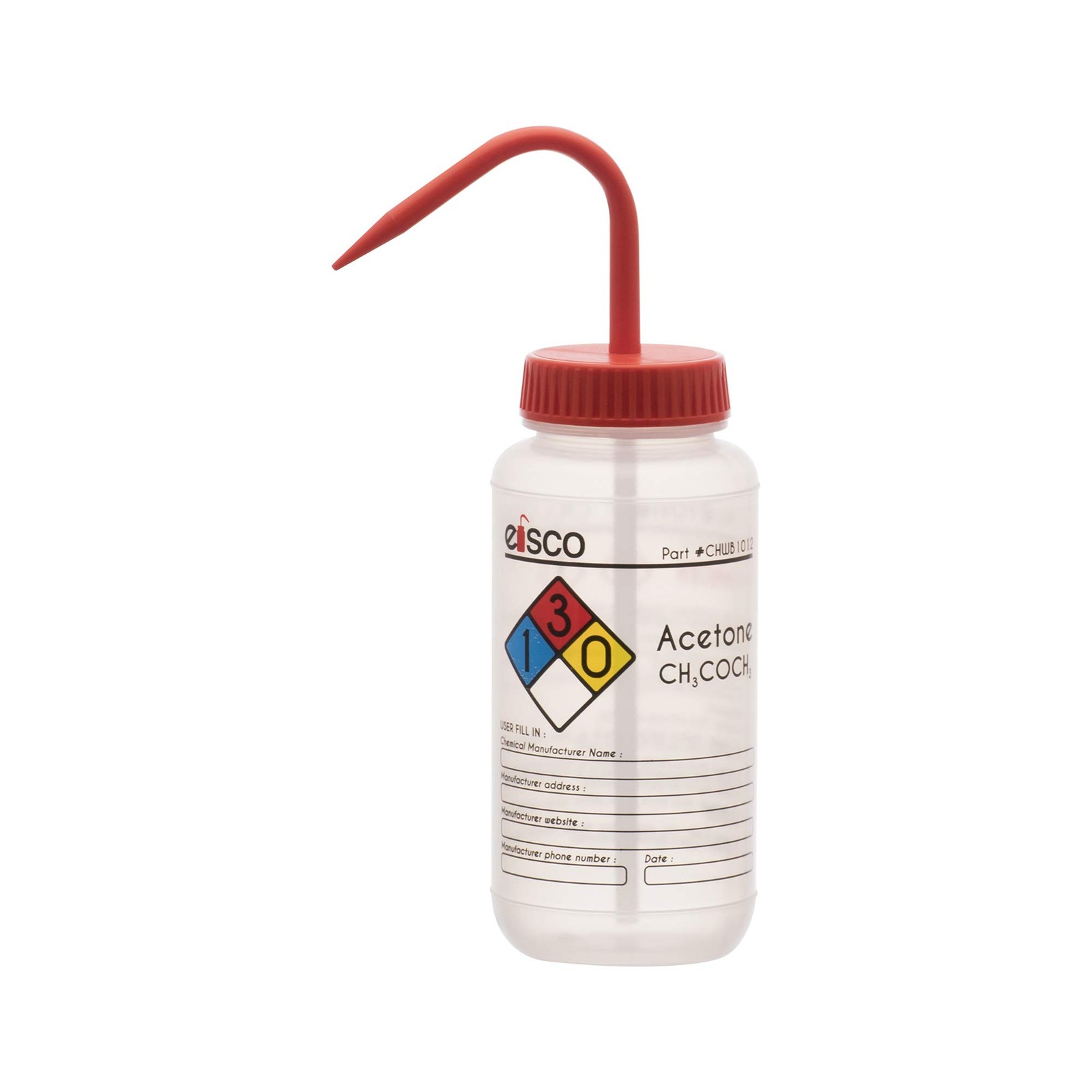 EISCO – 1 Pack Wash Bottle for Acetone, 500ml – Labeled 16.9 Ounces, 4 Color