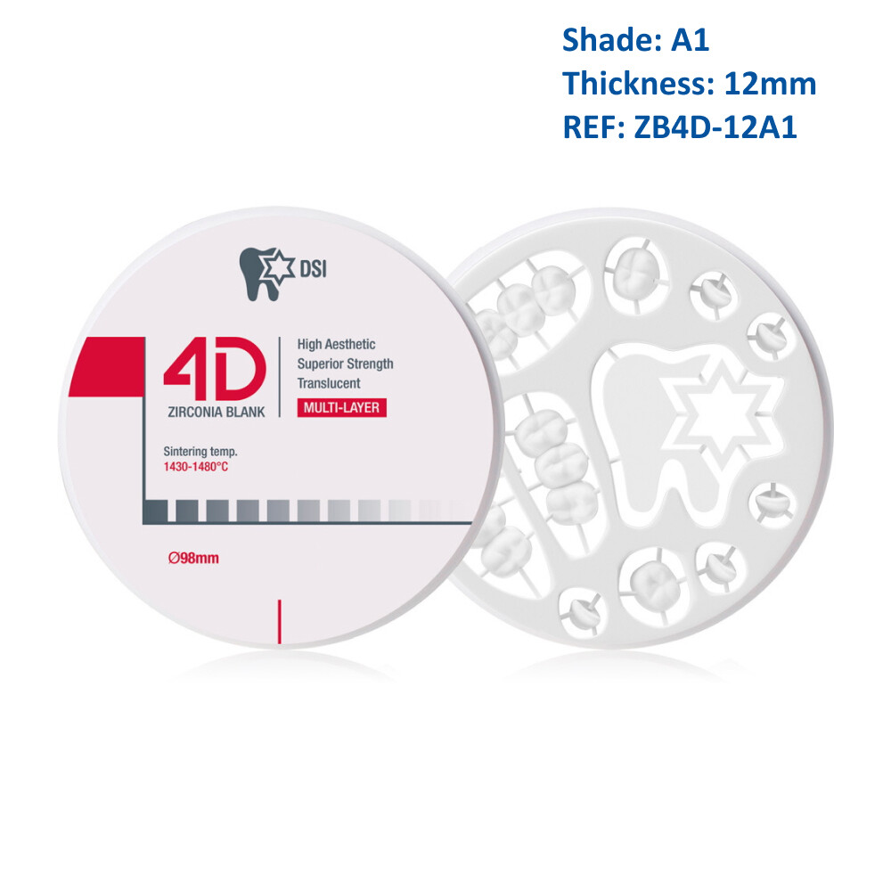 Dental Lab Milling Crown & Bridge DSI 4D Zirconia Blank Disc Thickness 12mm