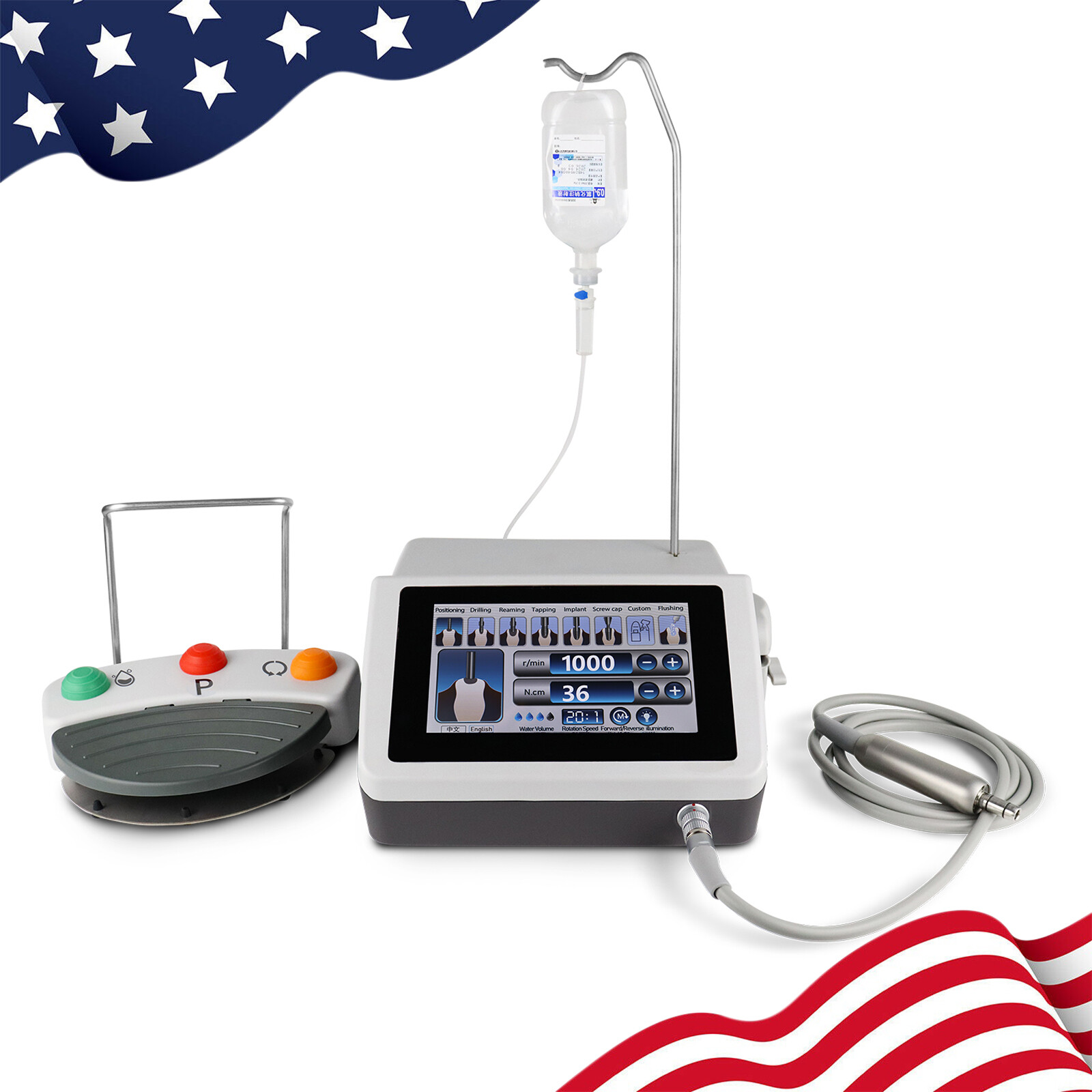 Dental Implant Surgical Motor Touch Screen System 20:1 LED Contra Angle
