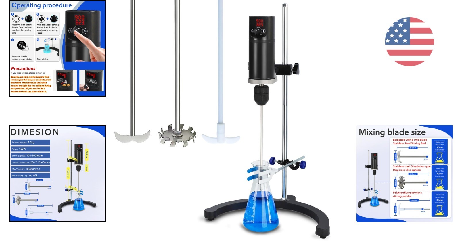 Electric Overhead Stirrer 40L – Adjustable Time/Speed & Corrosion Resistant Rods