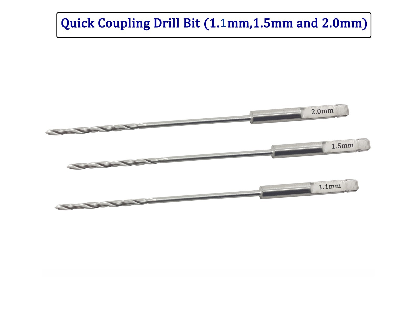 Quick Coupling Drill Bit (1.1mm, 1.5mm & 2.0mm)x100mm lot of 6pcs Veterinary SS