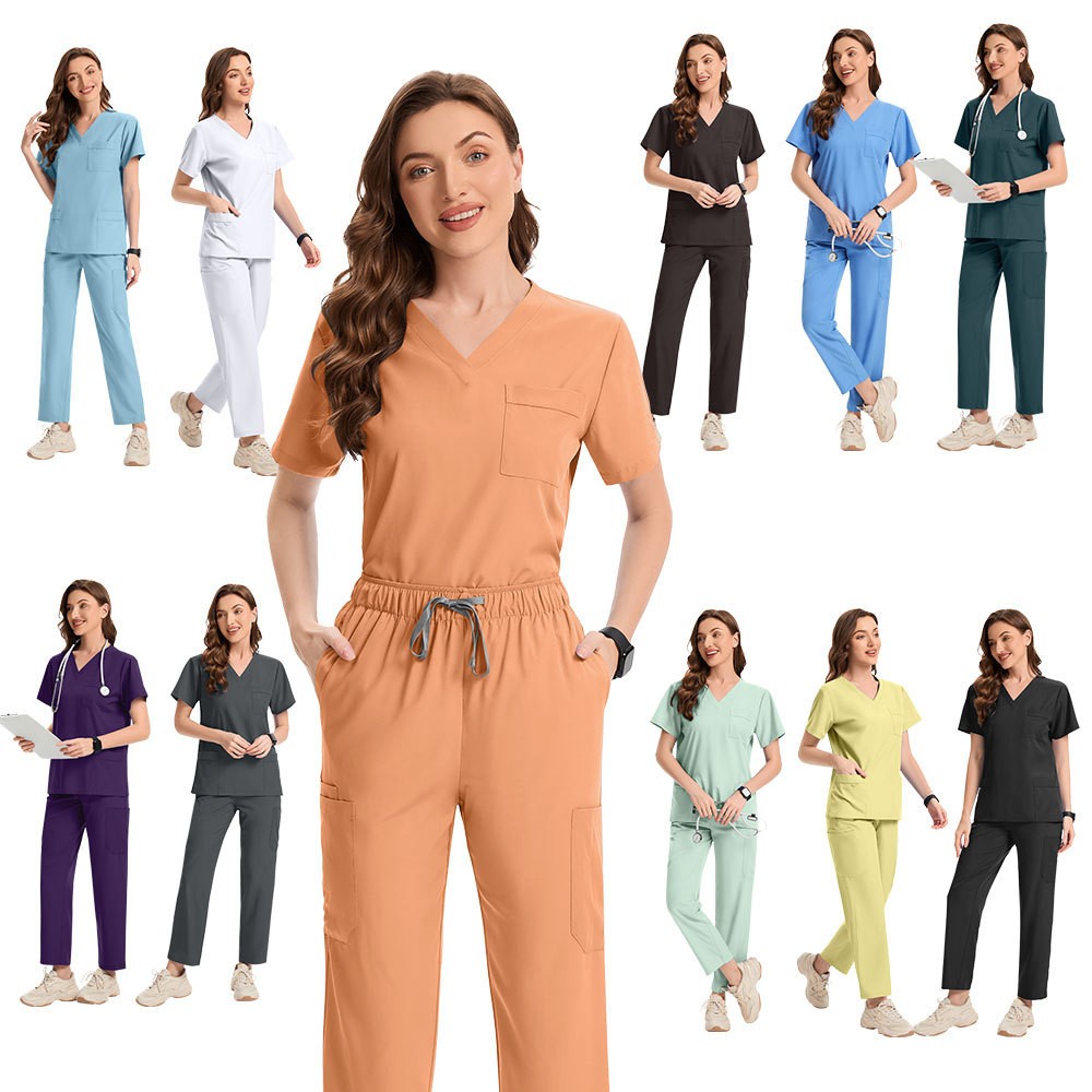 Medical Nursing Uniforms Sets – V-Neck Short Sleeve Scrubs Top + Jogger Pants