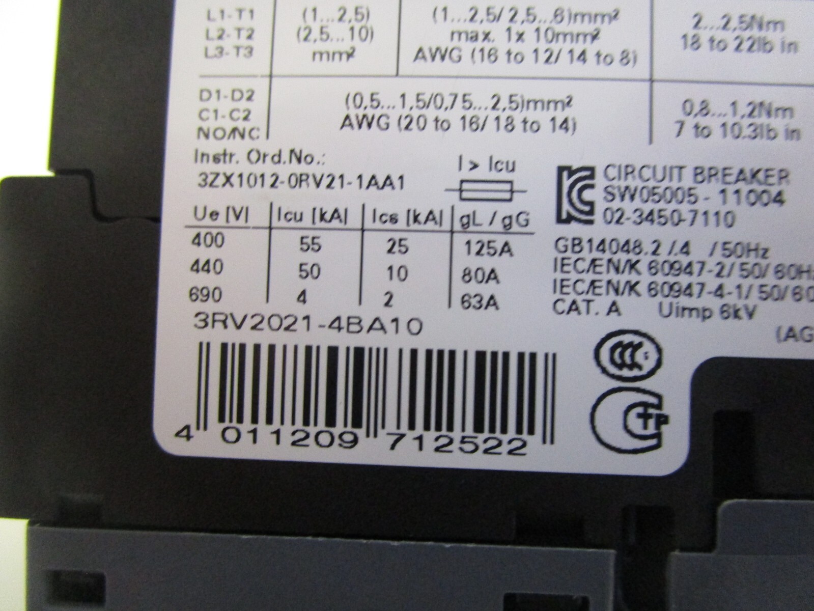 SIEMENS 3RV2011-1DA10 2.2-3.2A MANUAL MOTOR PROTECTOR – USED – FREE SHIPPING