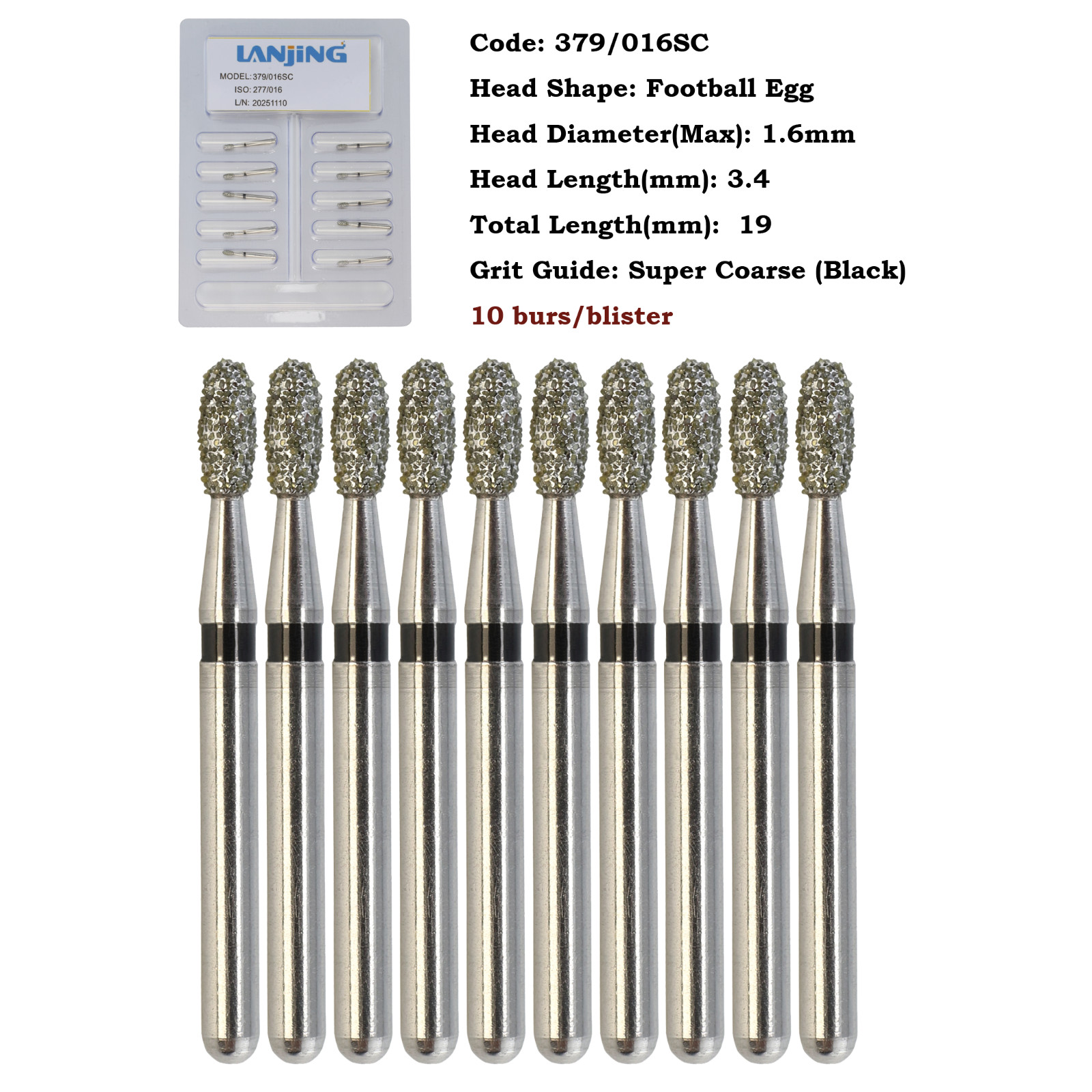 Dental Diamond Bur FG Football Round End Taper Flame Coarse Fine FG High Speed