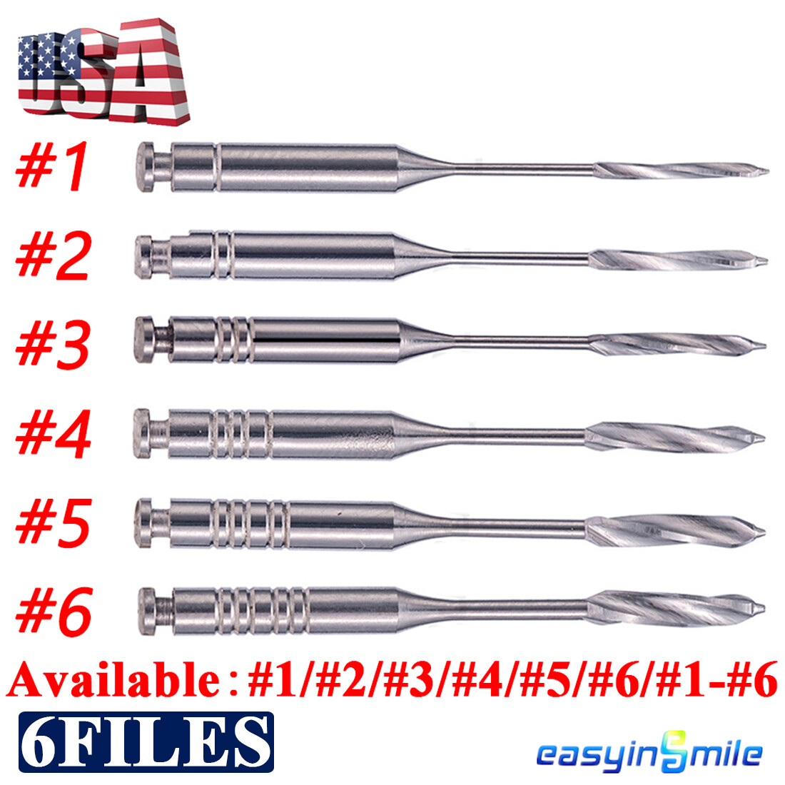 Dental Endodontic Peeso Reamers Drills Root Canal Engine Tip Stainless Steel 6pc