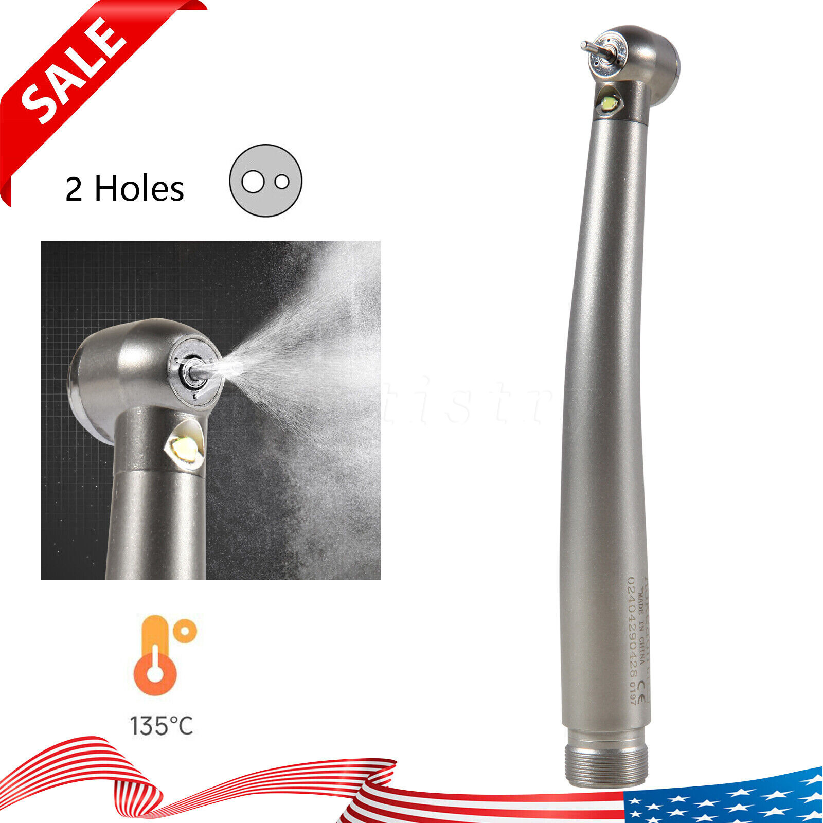 Dental Integrate LED E-generator High Speed Handpiece Stainless Body Push 2 Hole