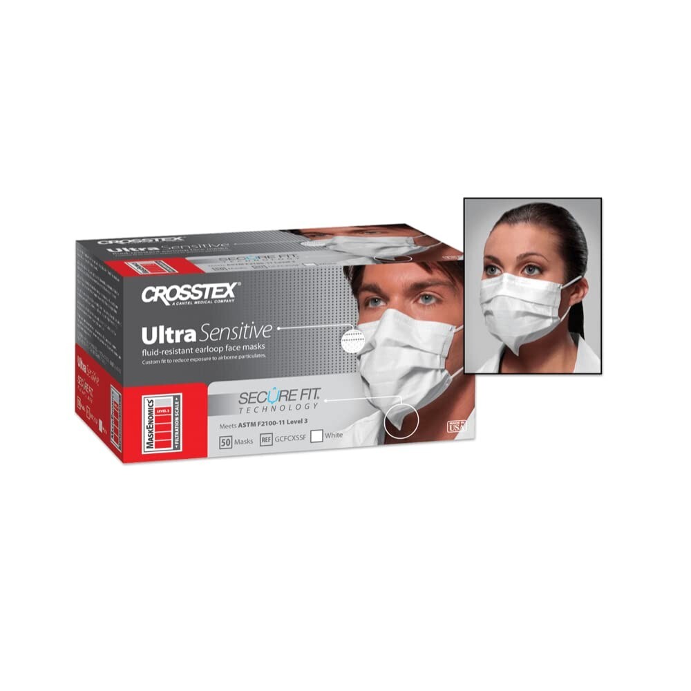 Crosstex Securefit Ultra Sensitive Earloop Mask, White GCFCXSSF ( Pack of 50)