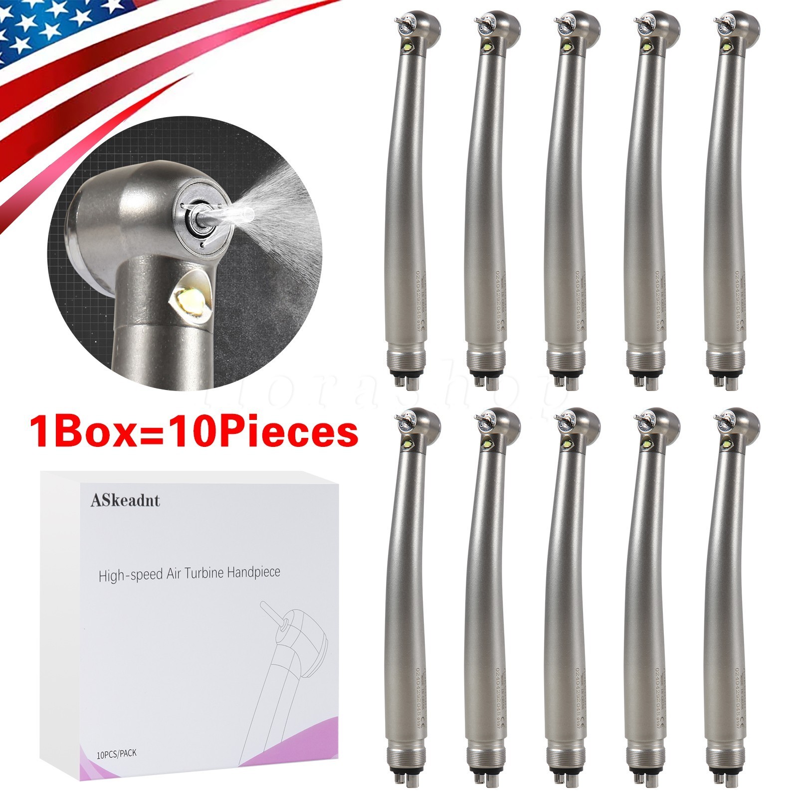 10 PCS Dental LED E-Generator Fiber Optic High Speed Handpiece 4 Hole NSK Style
