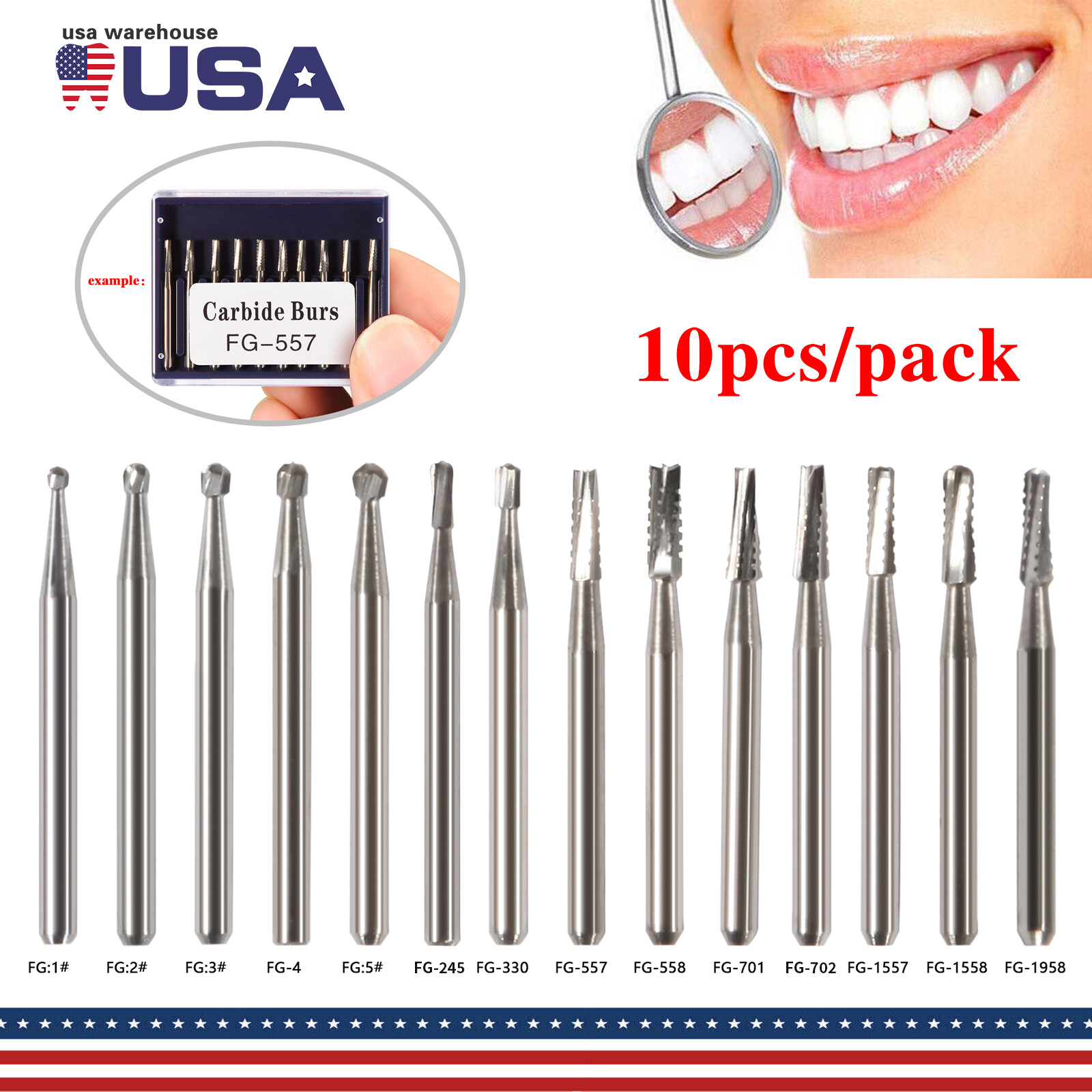 10-100 PCS Dental Clinic Burs Shank Carbide Round Friction Grip FG Bur Drill DL