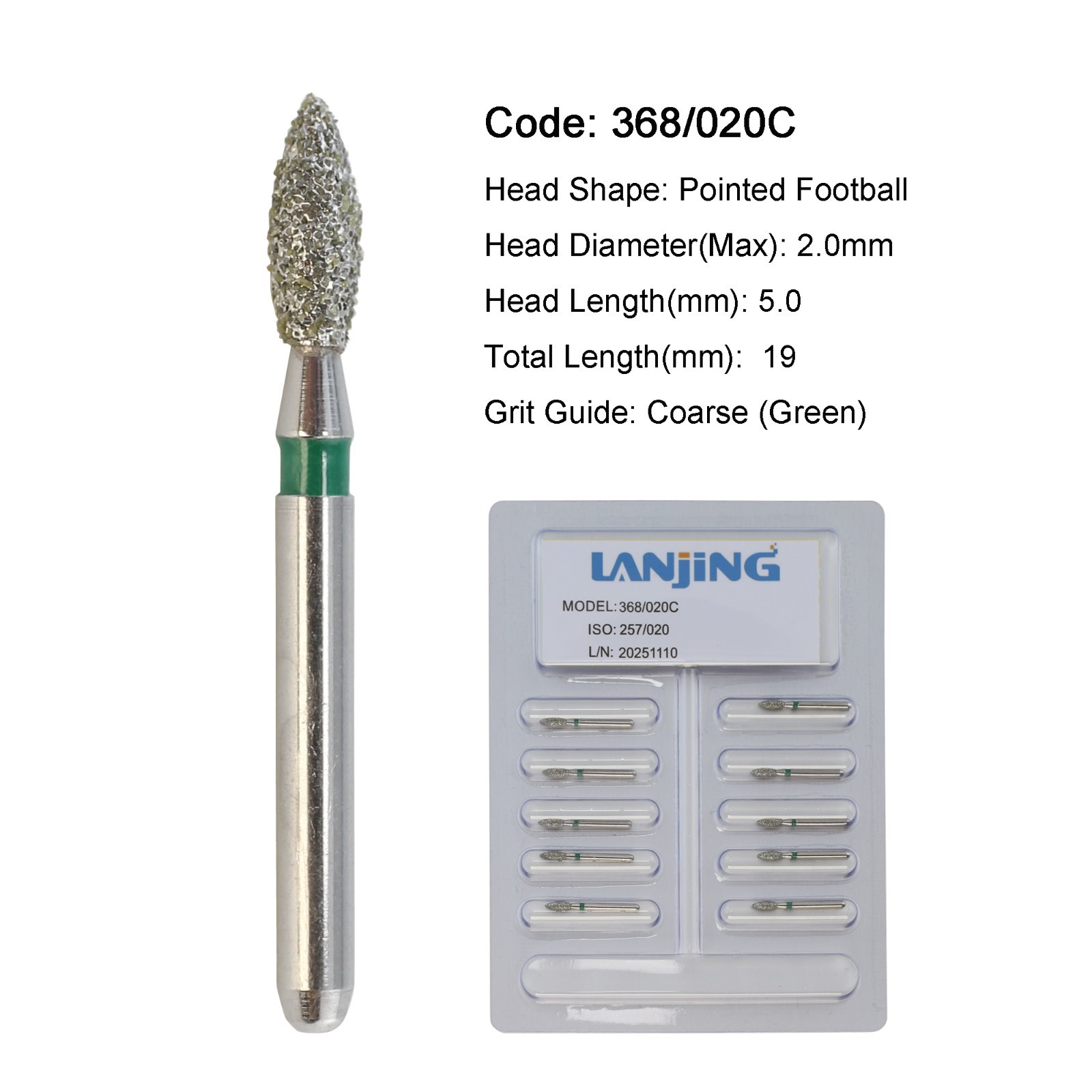 Dental Diamond Burs Round End Taper Football Pear Barrel Friction Grip 330 379