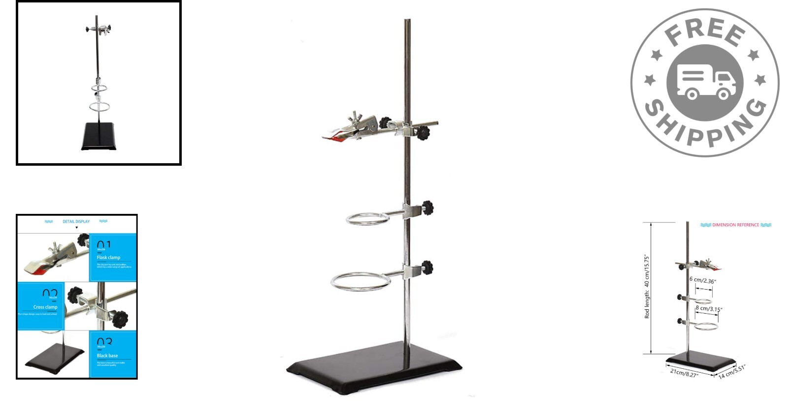 Corrosion-Resistant Retort Stand with Cork-Lined Burette Clamp – Lab Essential