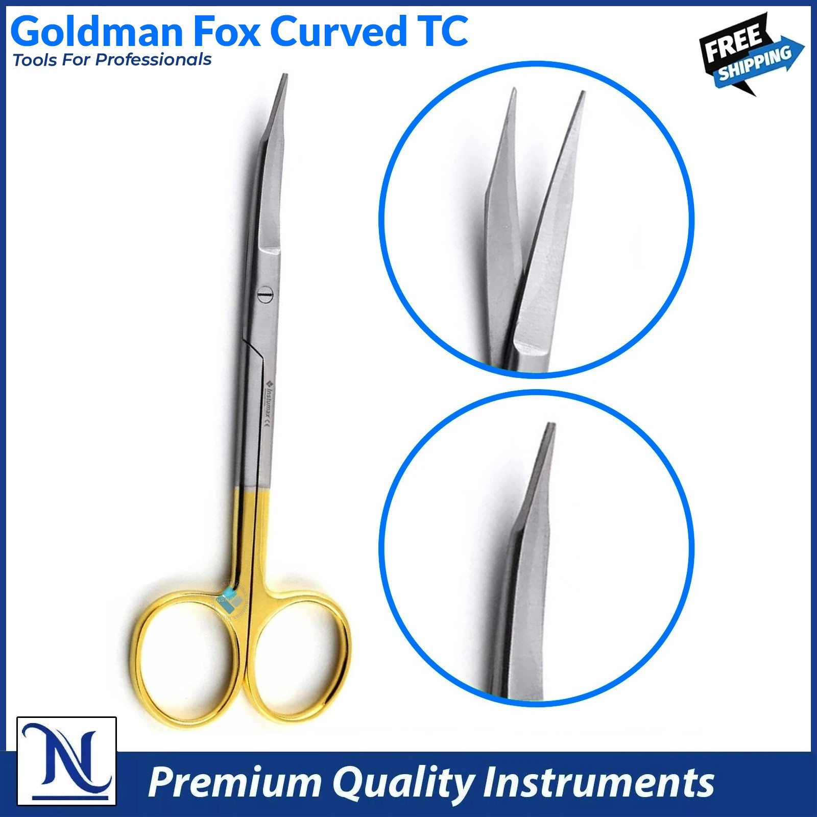 Goldman Fox Curved TC Scissors 13cm Tungsten Carbide Surgical Dental Instrument