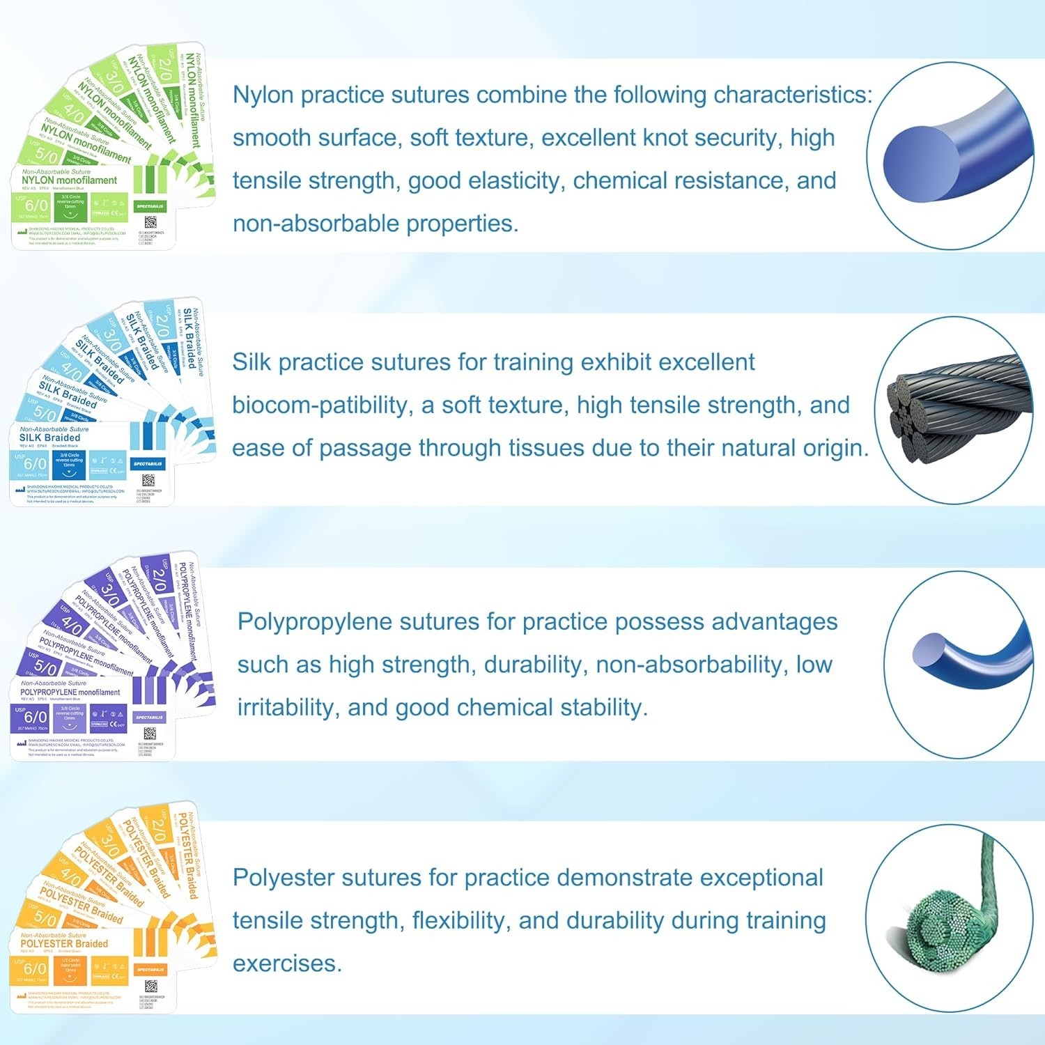 Quality Suture Threads – 20 Mixed Sizes for Training & Demonstrations