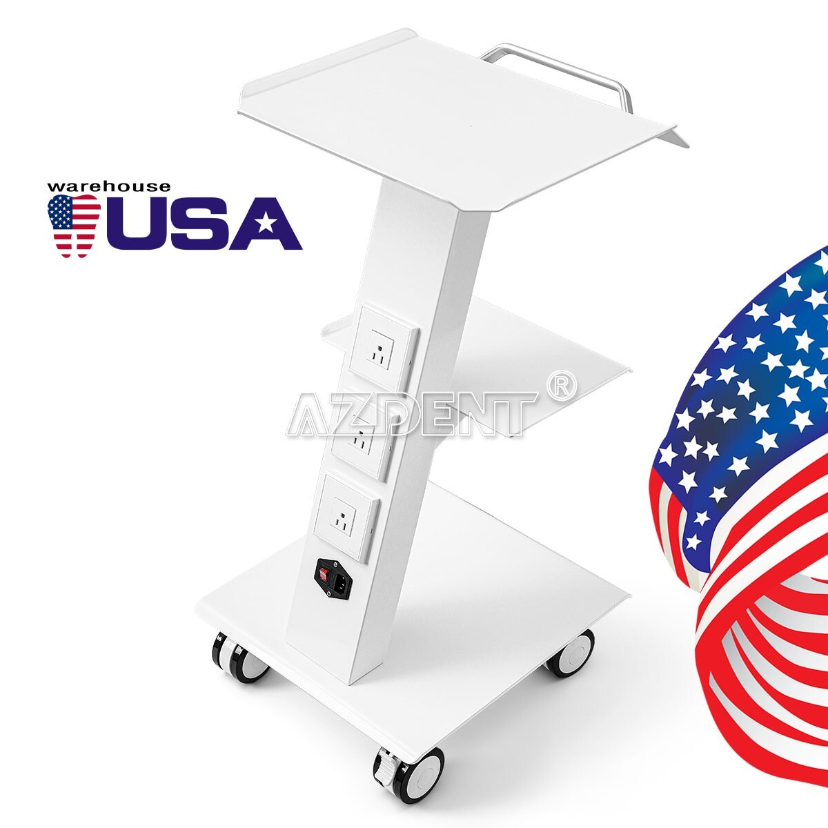 Dental Medical Cart Mobile Instrument Cart Trolley three layers Built-in Socket