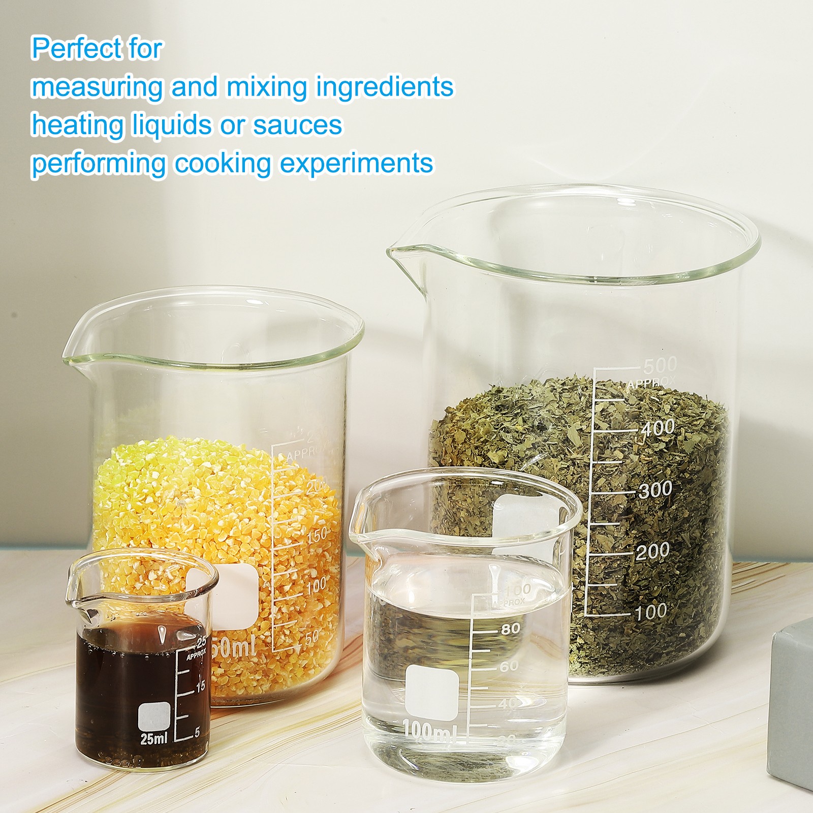 800ml Glass Beaker, 2 Pack Measuring Glass Beaker Graduated Borosilicate Cups