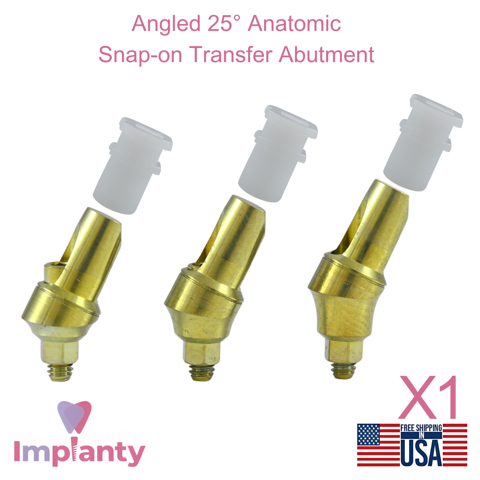 Dental Angulated Anatomic 25° Snap-on Transfer Prosthetic Int Hex 2.42mm