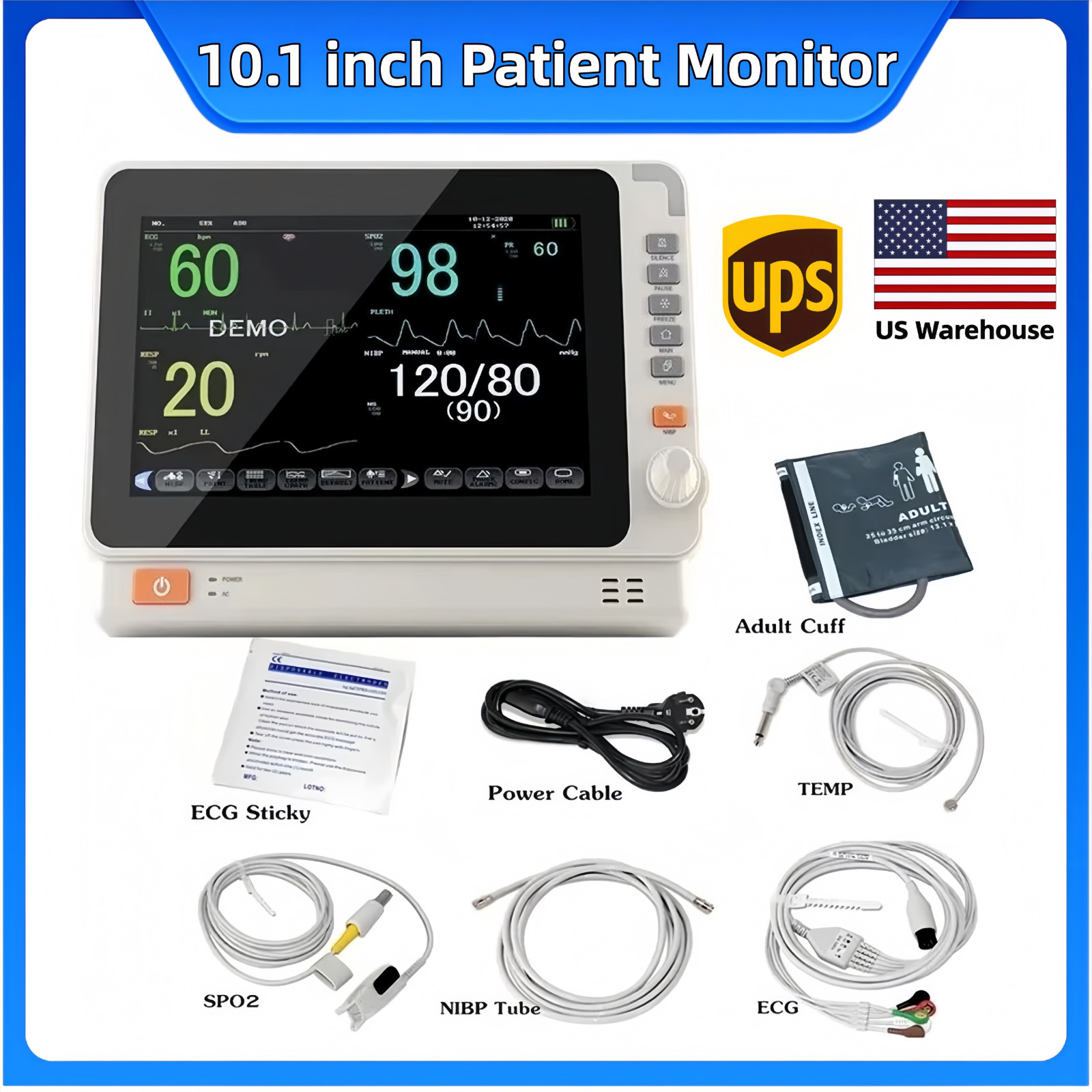 US Stock Multi-Parameter Patient Monitor 10 Inch Color Vital Signs Monitor