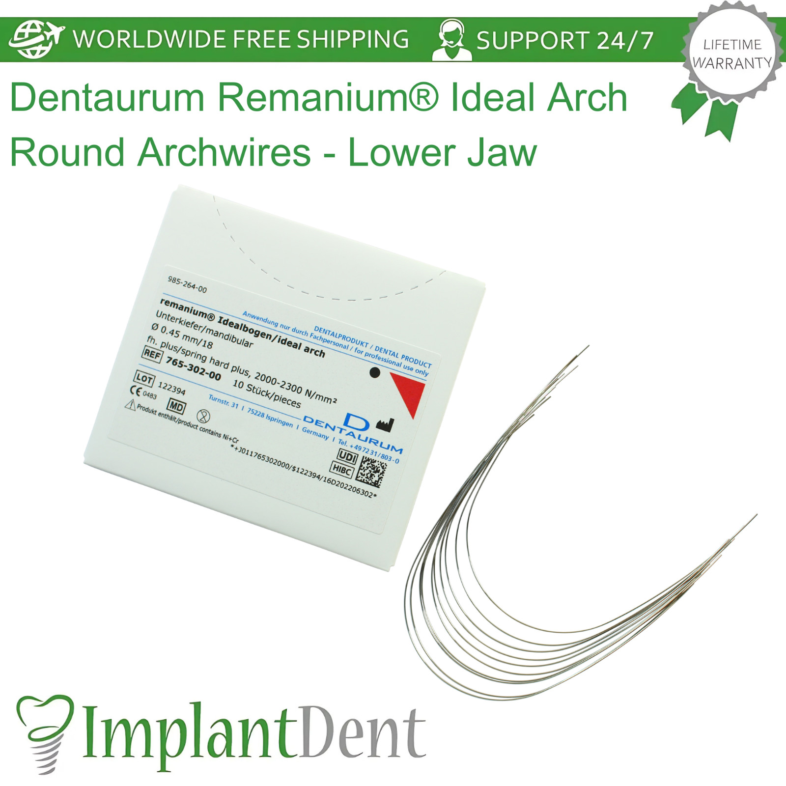 Dental Dentaurum Remanium Ideal Arch Mandibular (Lower Jaw) Round Archwires