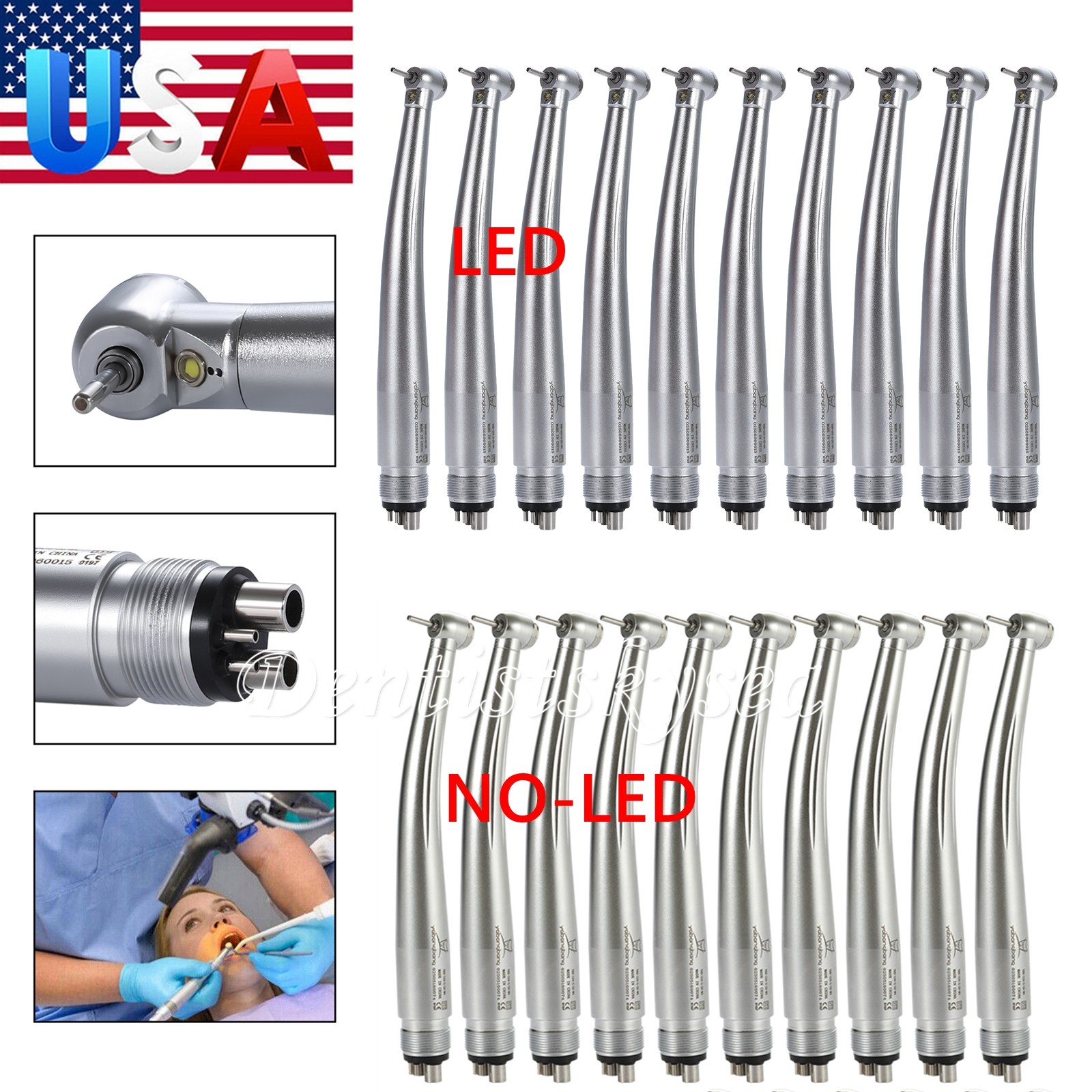 1-10 Dental (E-generator LED Fiber Optic) Handpiece 4H Mini Head Pediatric Kids
